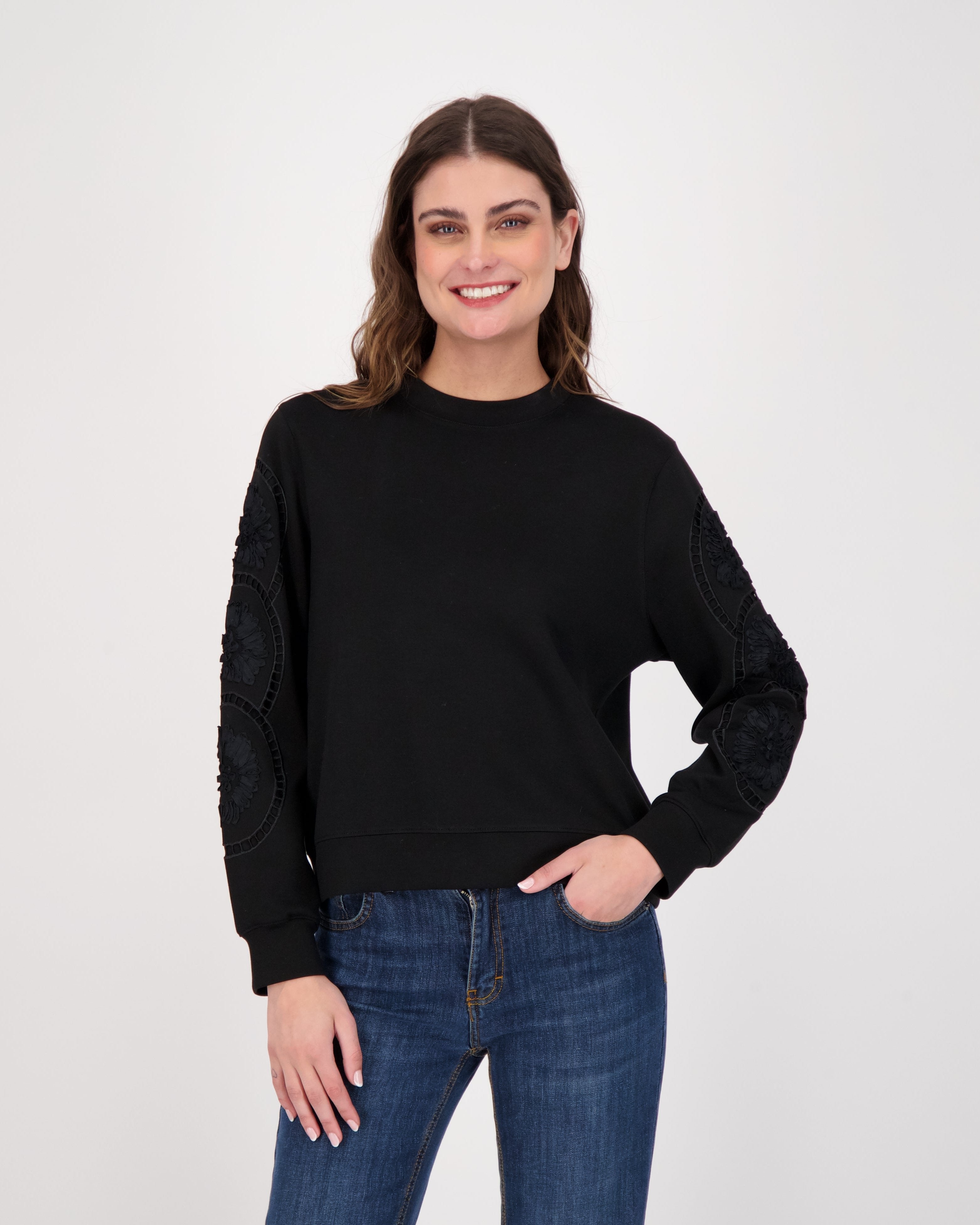 Sweatshirt With Ladder Lace Trimmer Sleeves