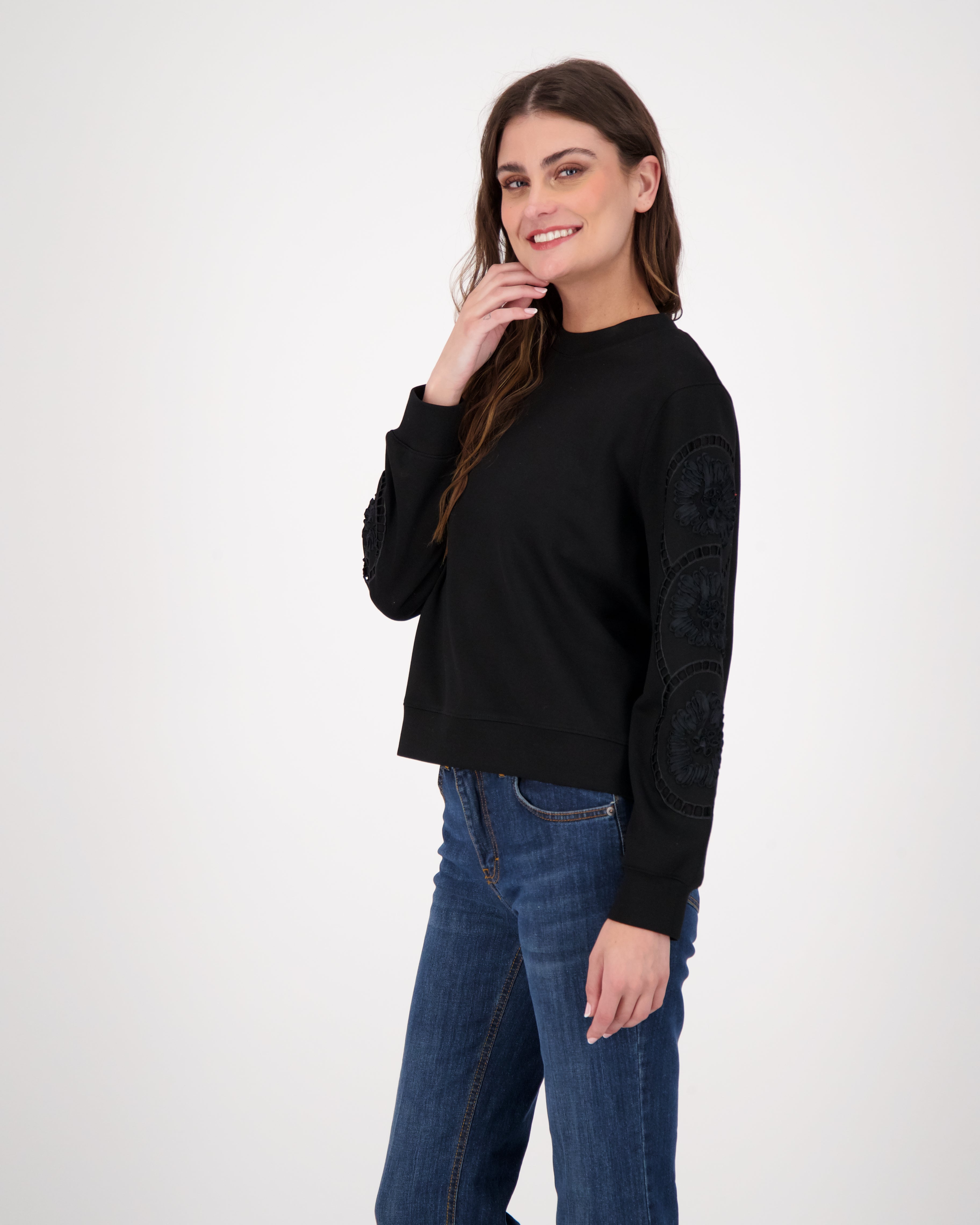 Sweatshirt With Ladder Lace Trimmer Sleeves