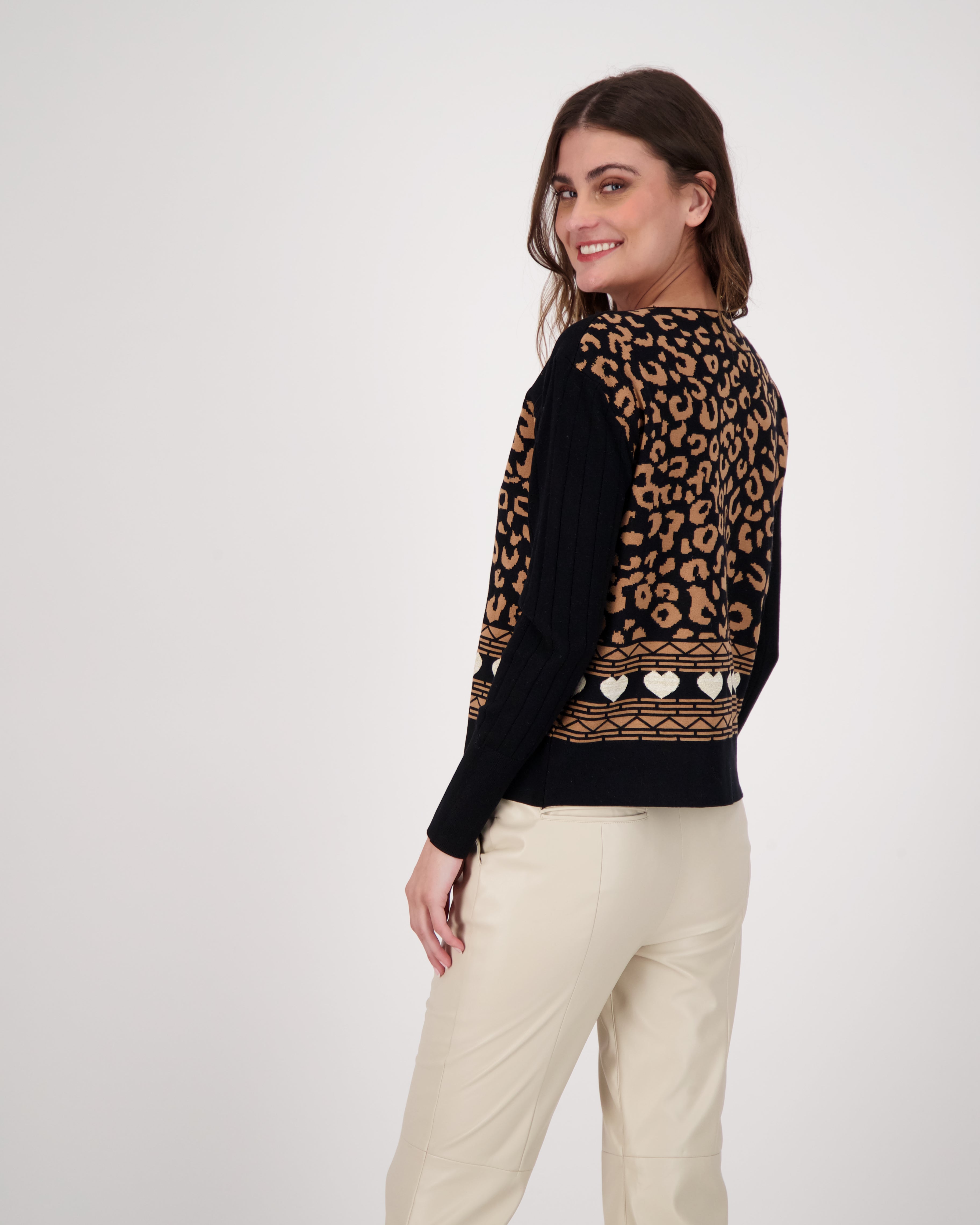 Leopard Intarsia Front Cut Out Sweater