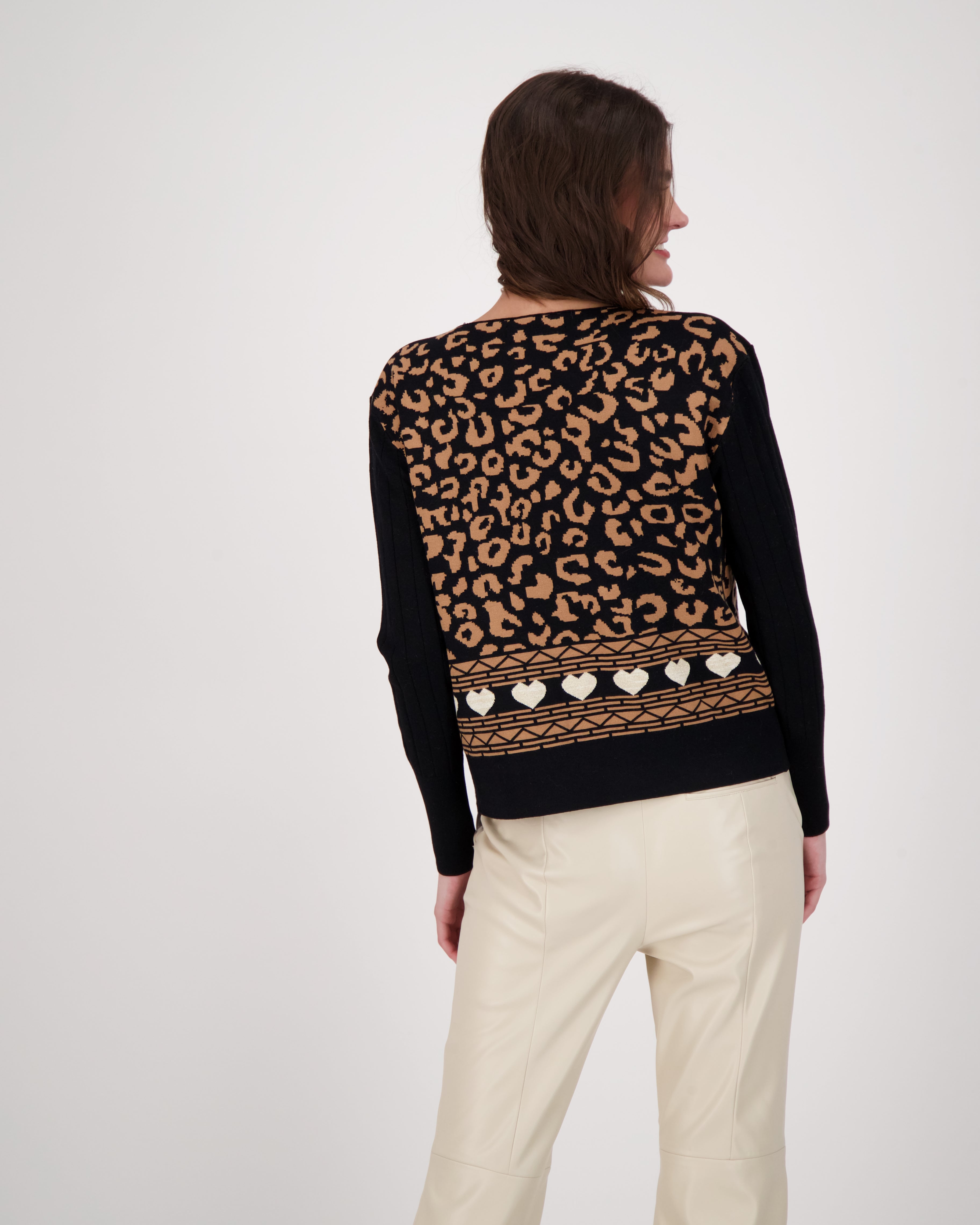 Leopard Intarsia Front Cut Out Sweater