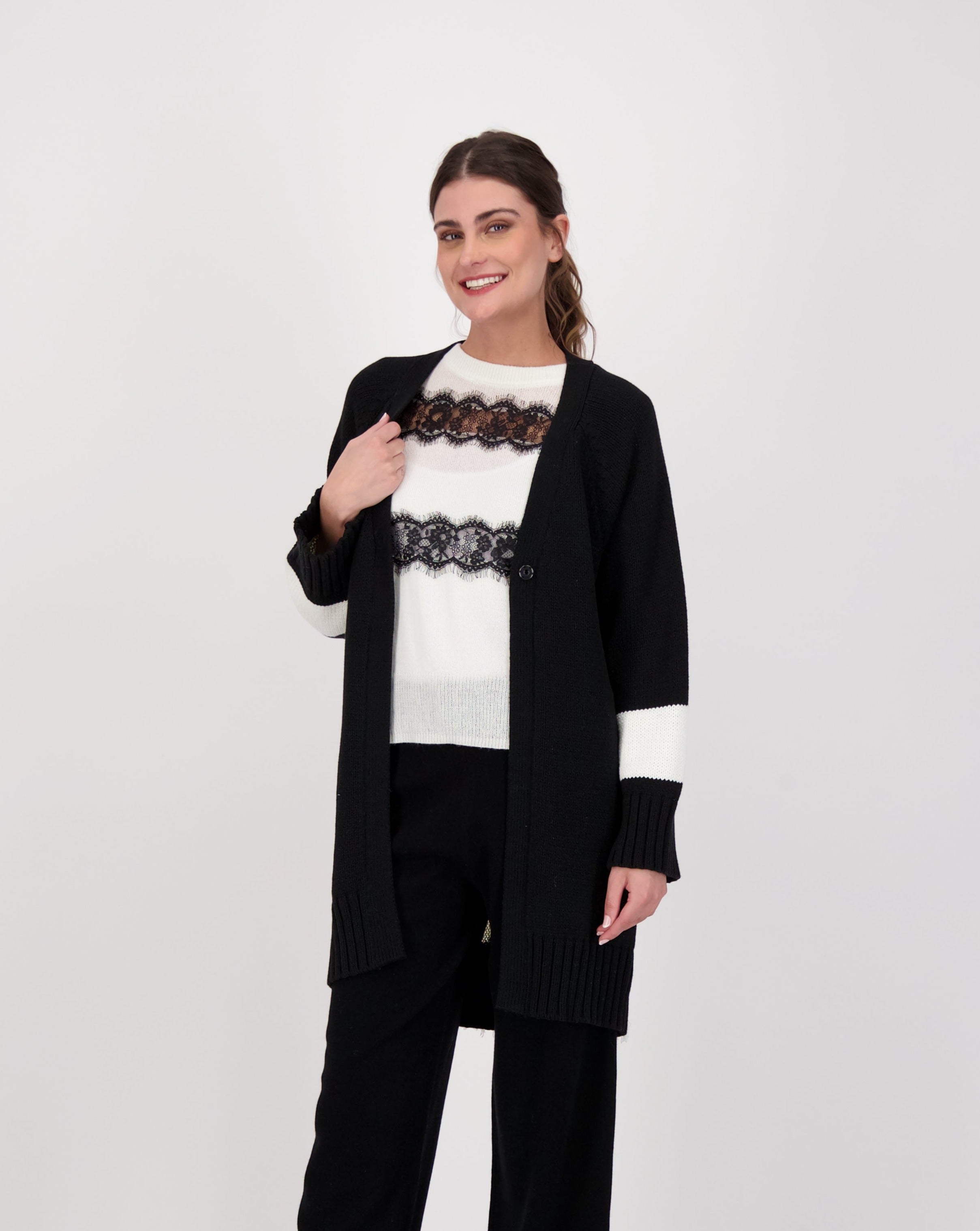 Fringed Back Open Front Long Cardigan