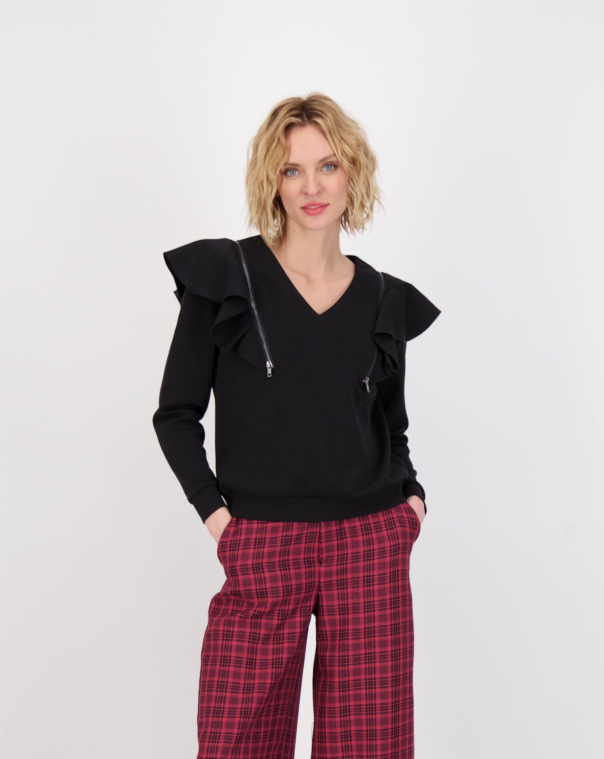 Ruffle Zip Trimmed Top