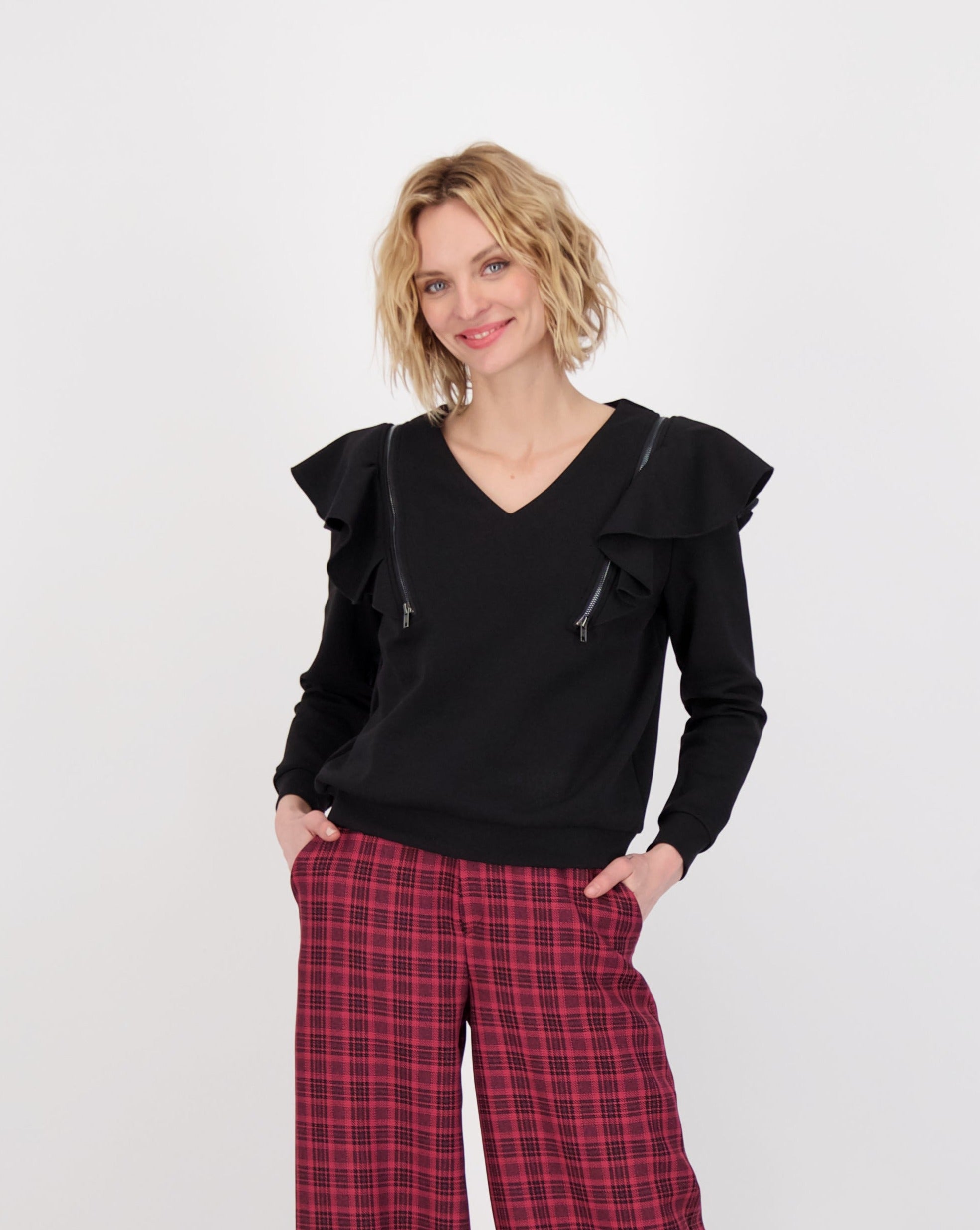 Ruffle Zip Trimmed Top