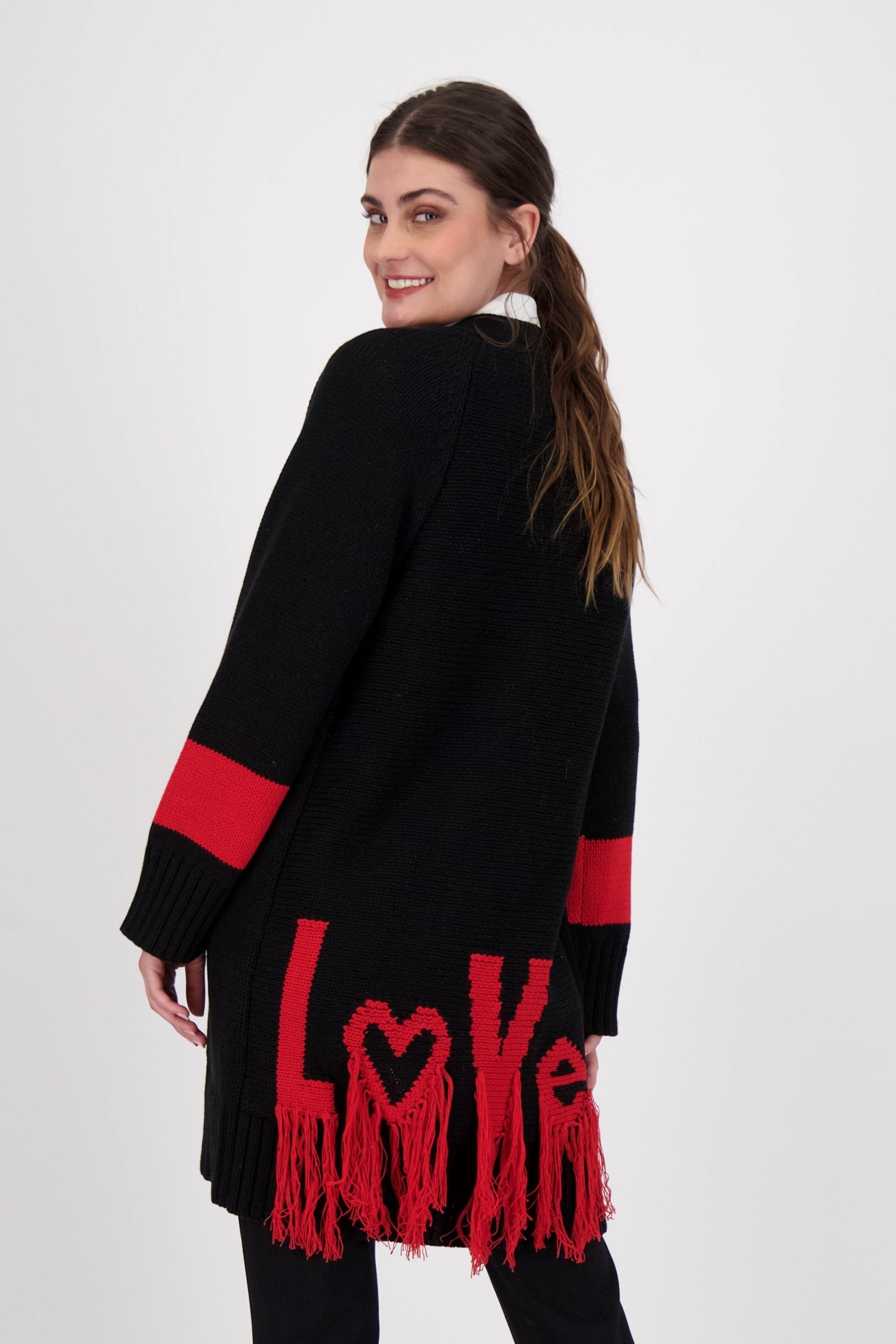 Fringed Back Open Front Long Cardigan