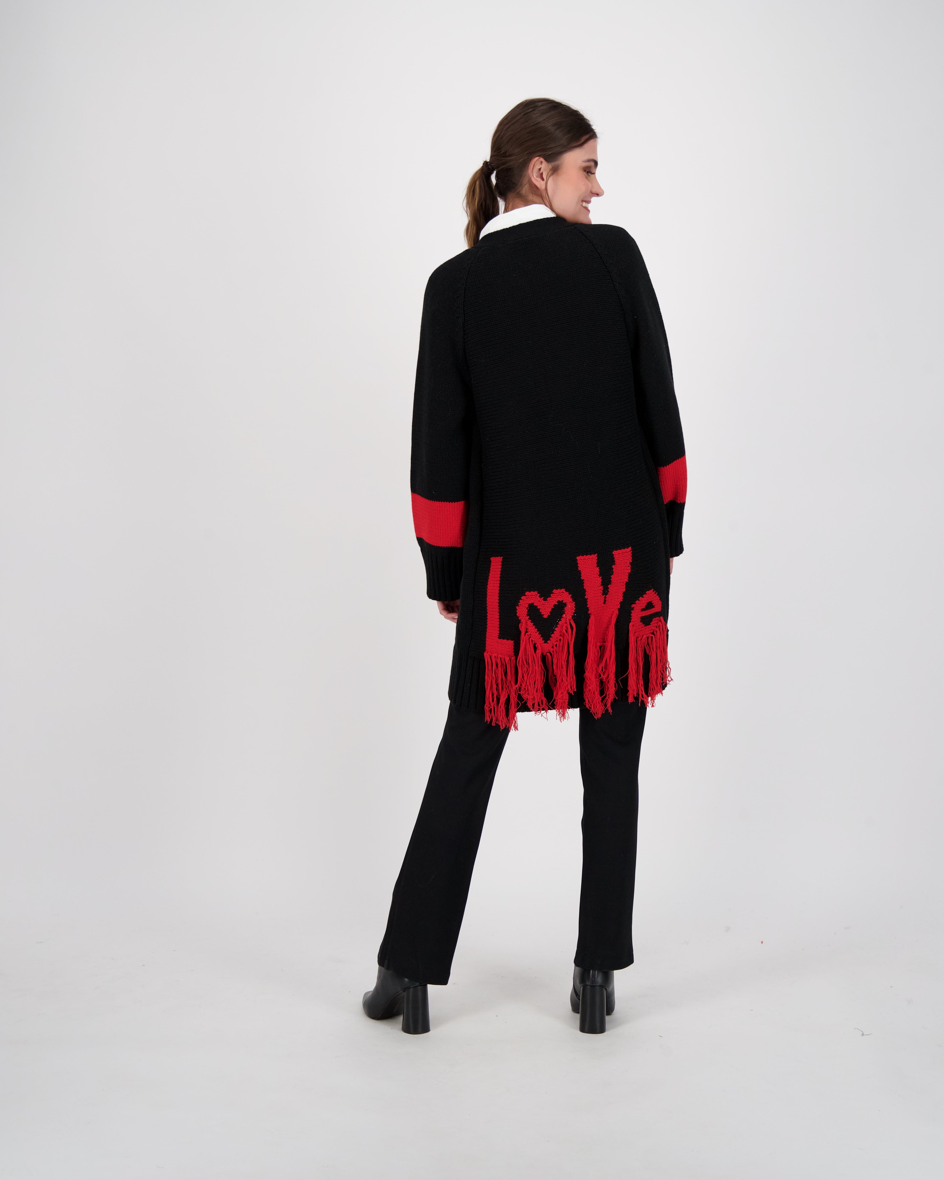 Fringed Back Open Front Long Cardigan