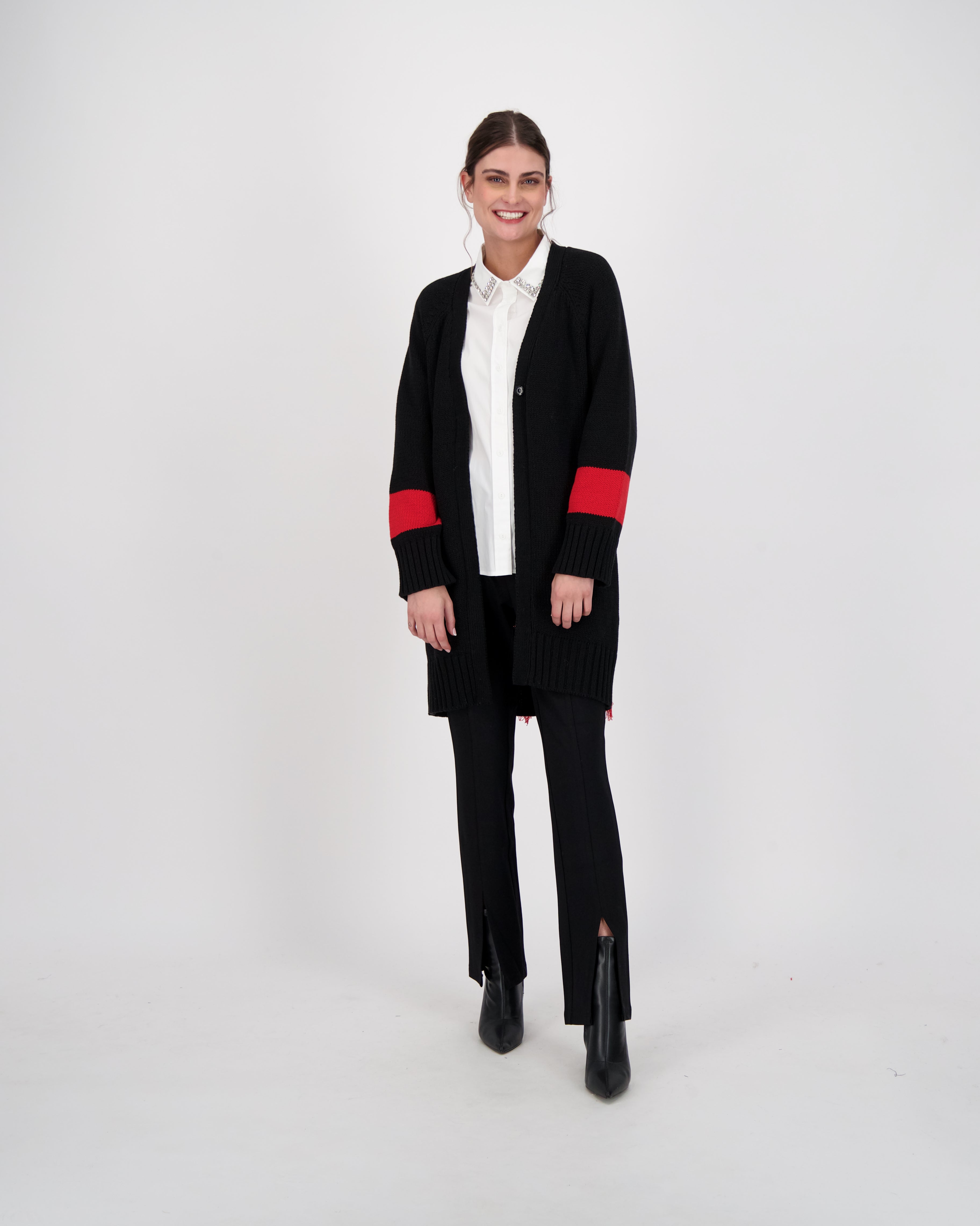 Fringed Back Open Front Long Cardigan