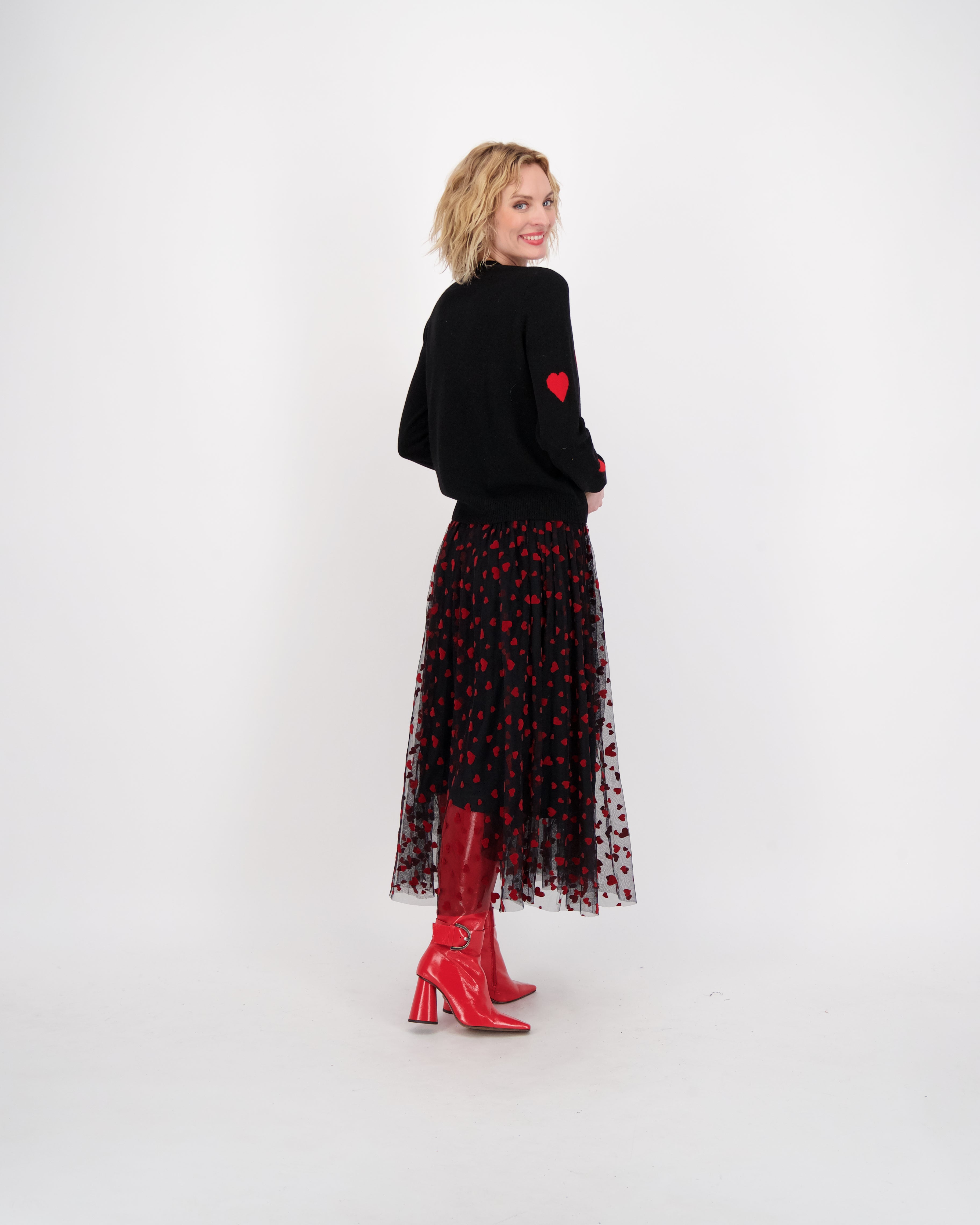 Queen Of Hearts Layered Mesh Midi Skirt