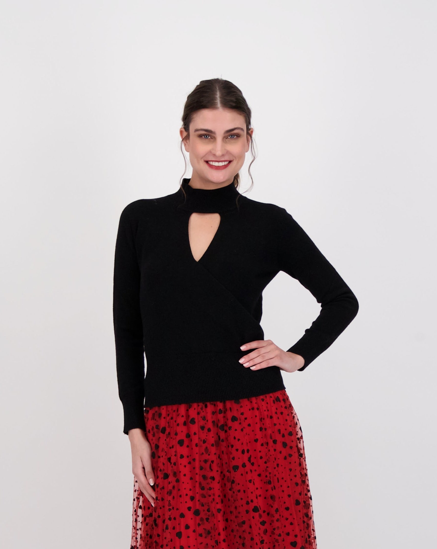Mock Neck Sweater With Front Cutout