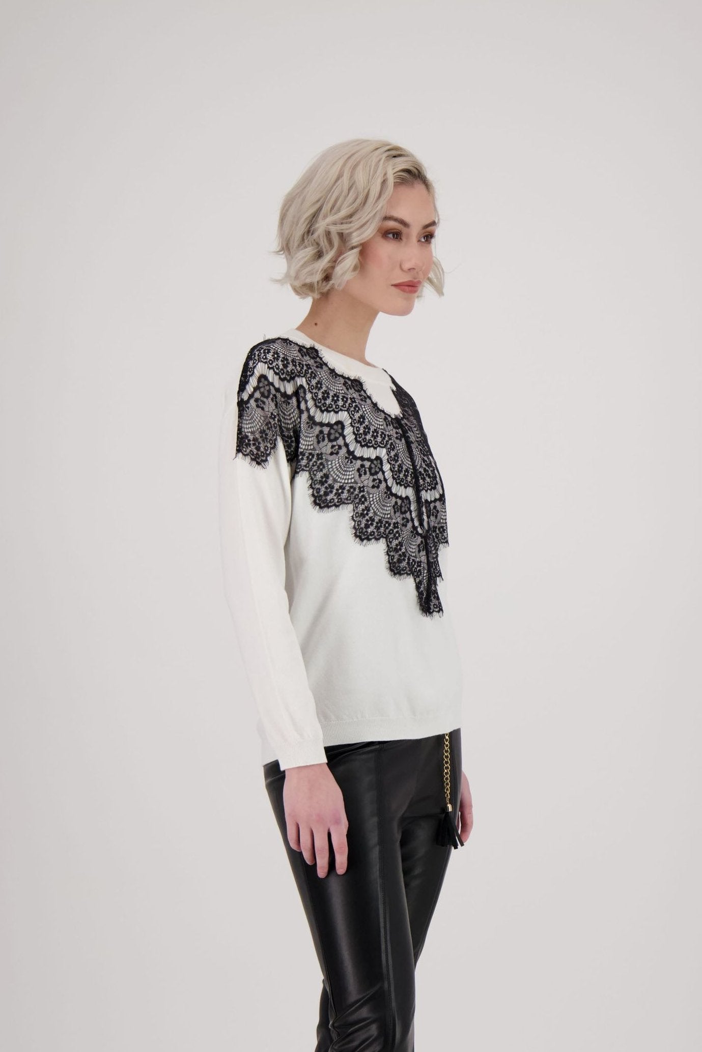 Contrast Lace Trim Sweater Top