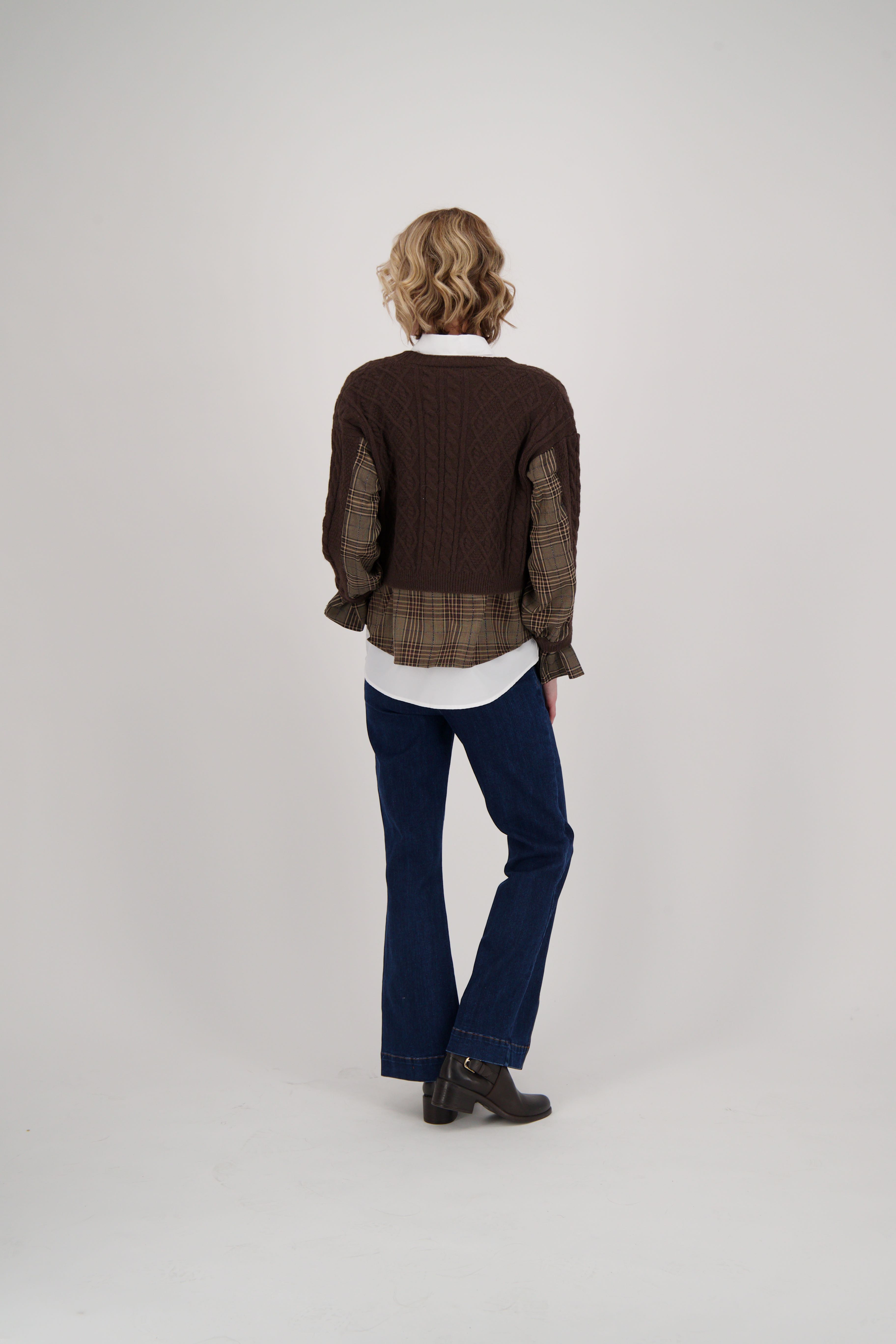 Shirt With Cable Knit Cardigan Topper