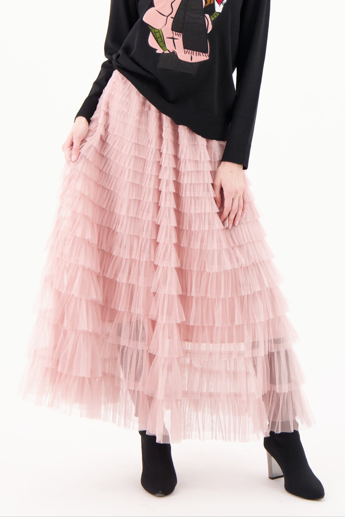 Multilayer Ruffle Tulle Long Skirt