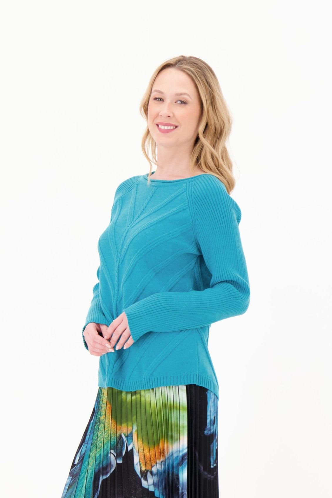 Boatneck Chevron Knit Sweater