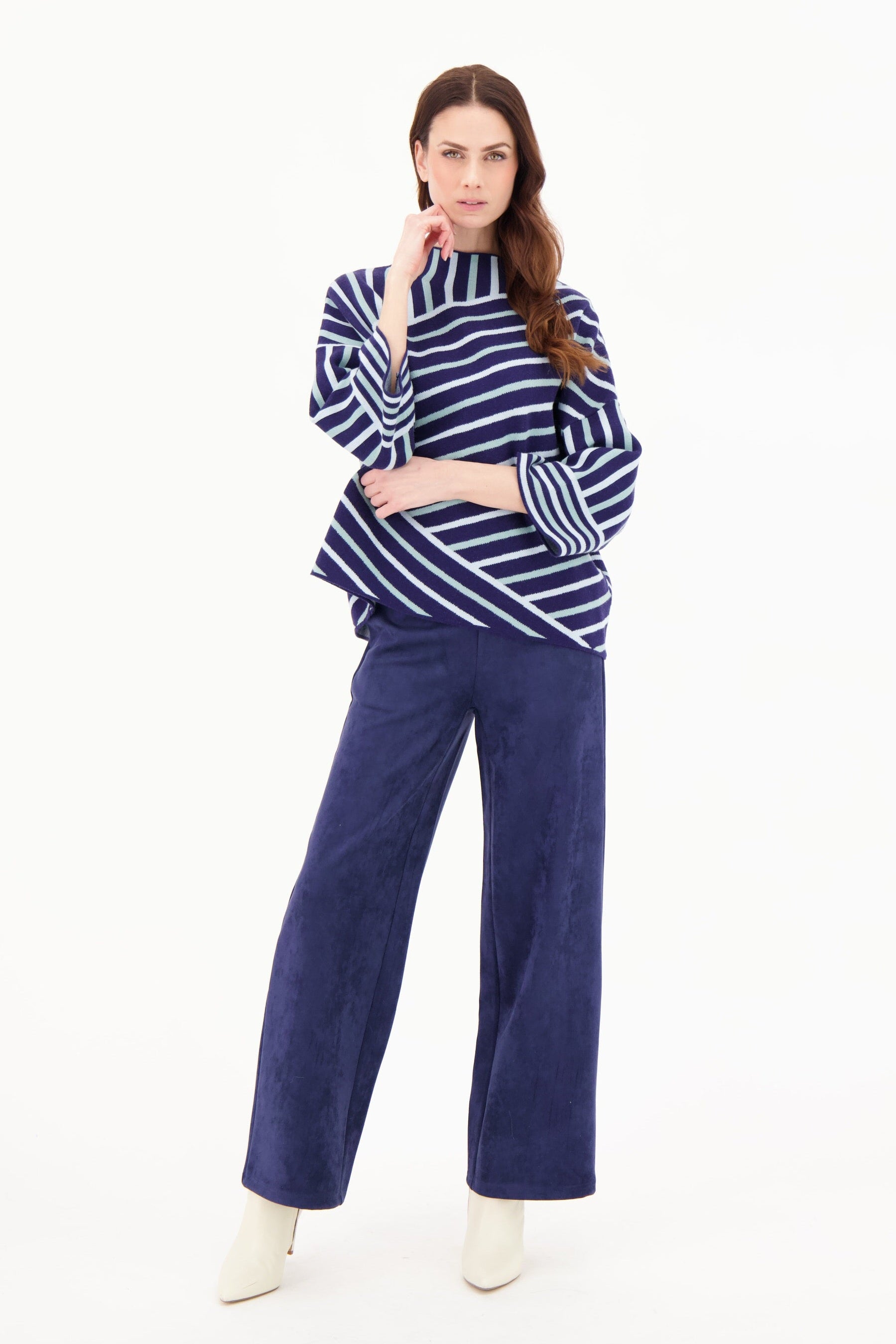 Funnel Neck Stripe Boxy Fit Sweater