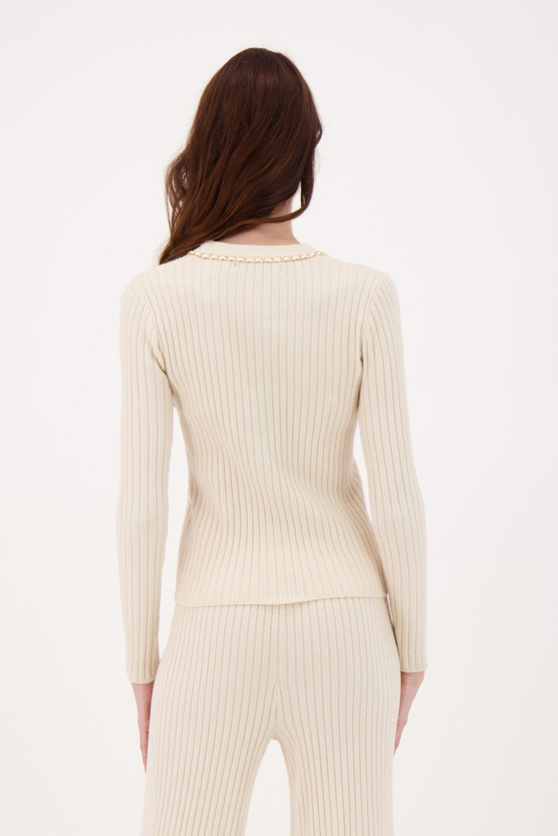 Chain Details Rib Knit Cardigan