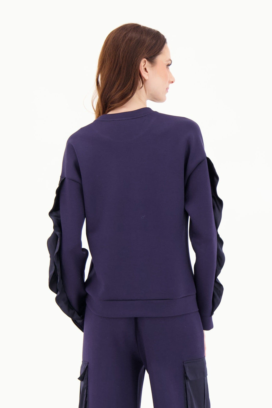 Satin Ruffle Zipper Sleeve Top