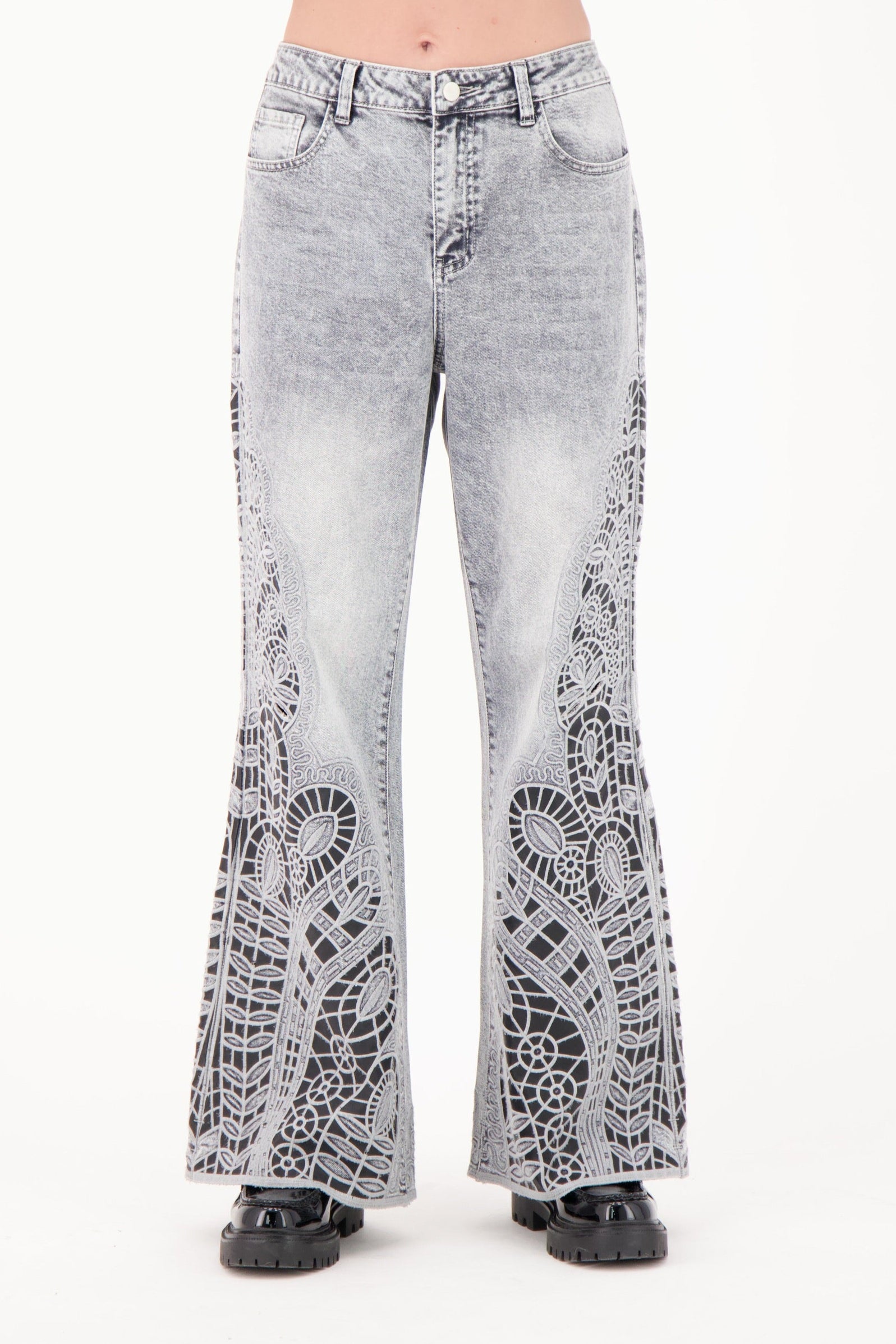 Laser Cut PU Denim Pant