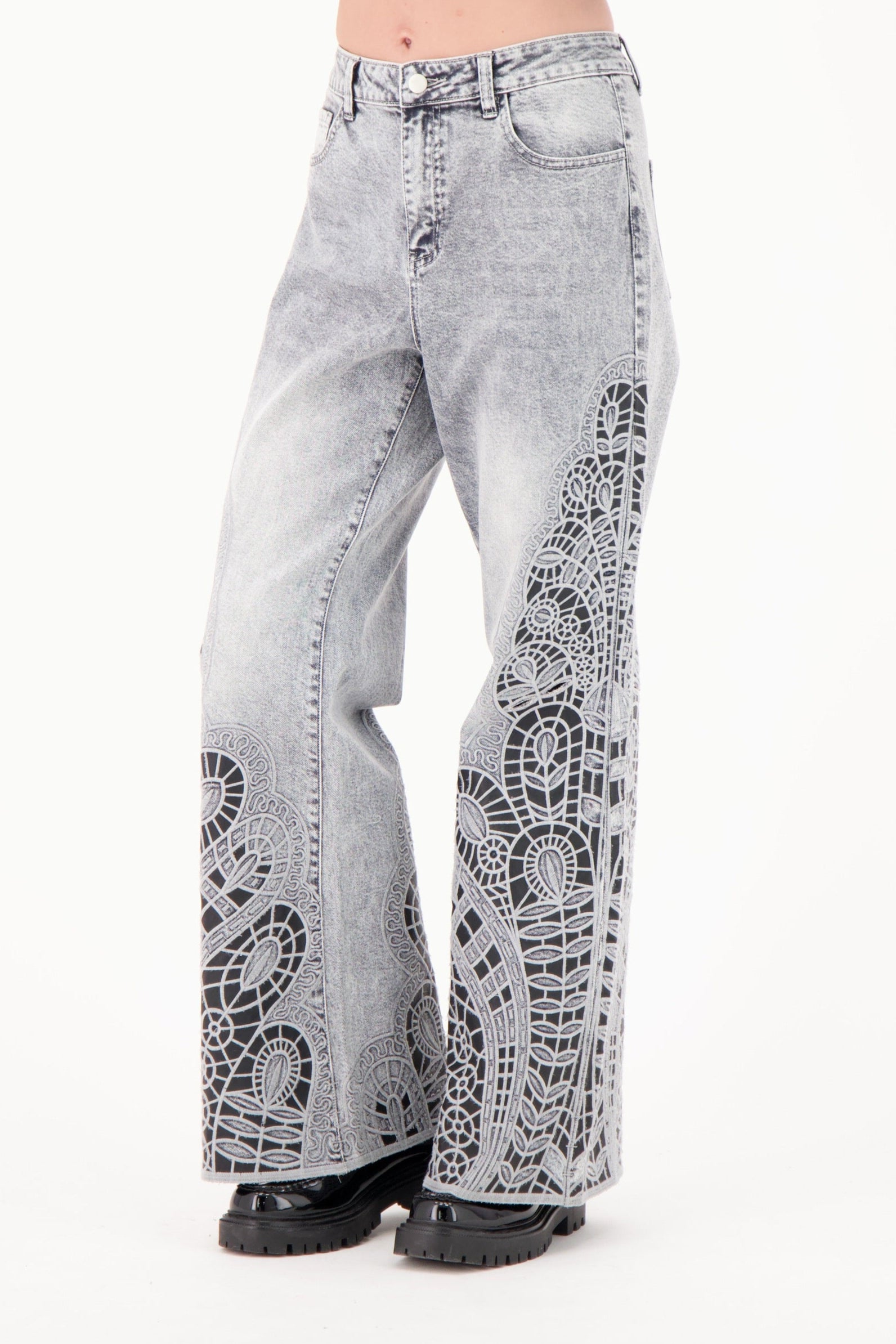 Laser Cut PU Denim Pant