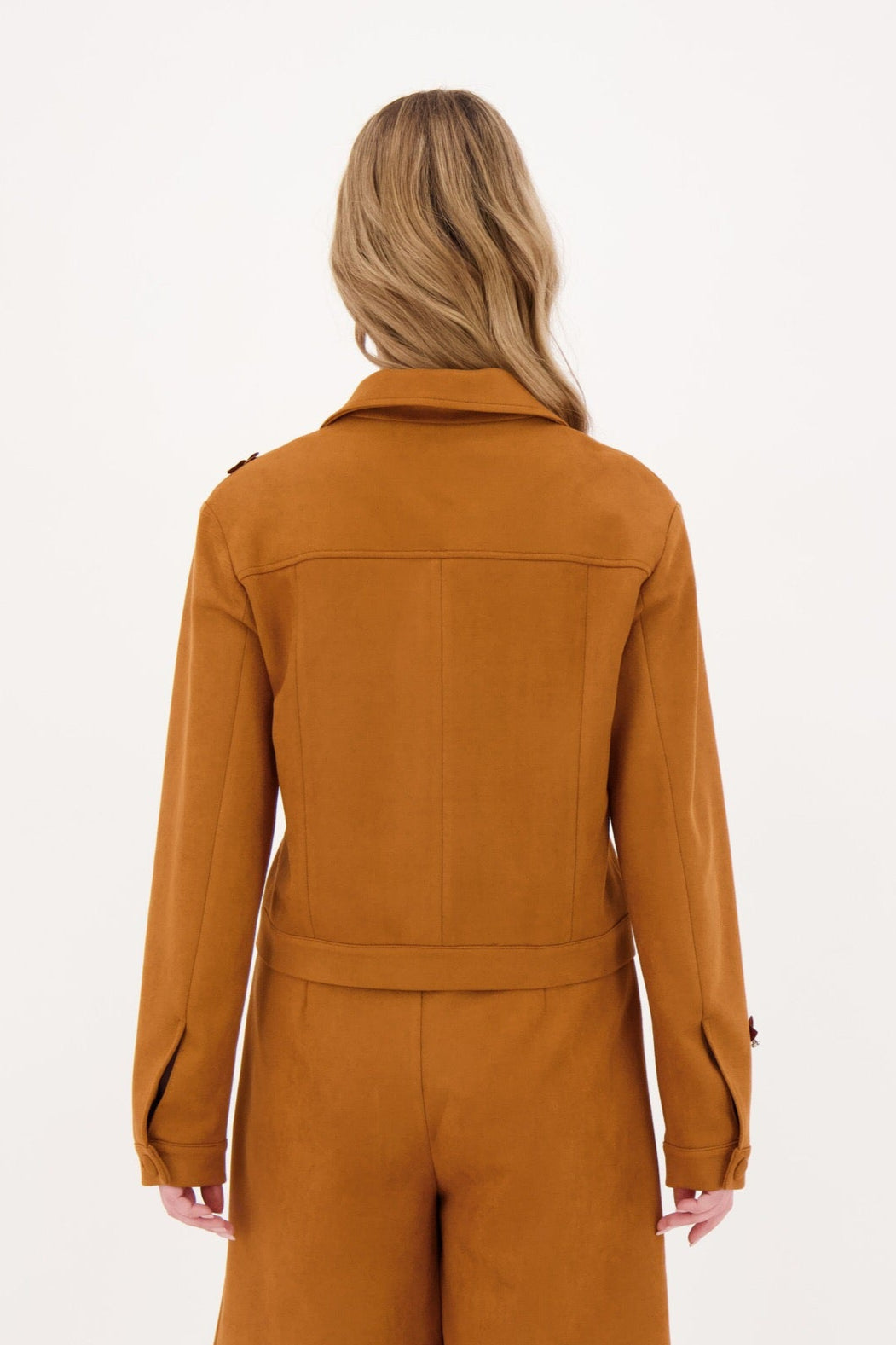 Faux Suede Beaded Floral Applique Jacket