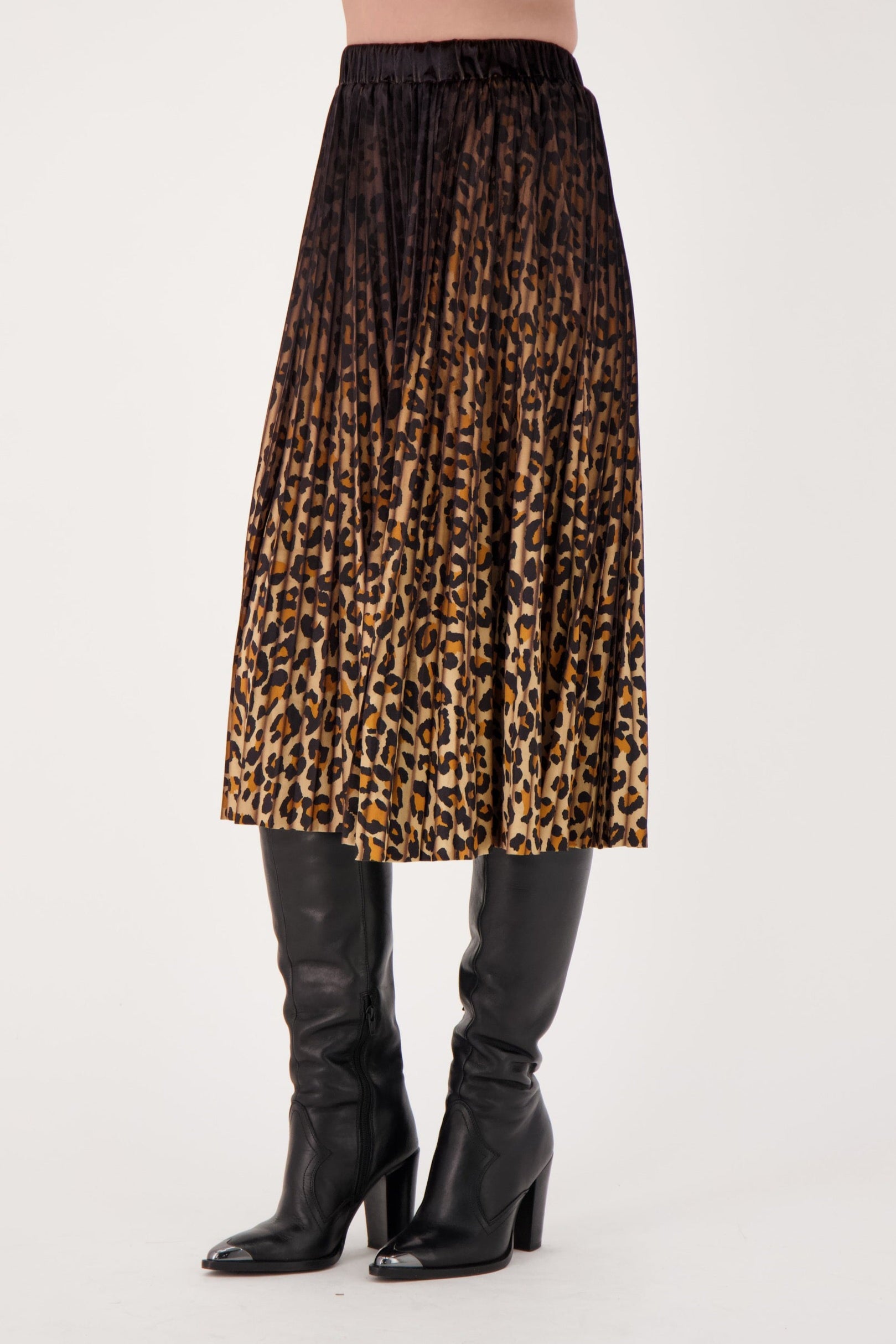 Velour Leopard Print Pleated Skirt