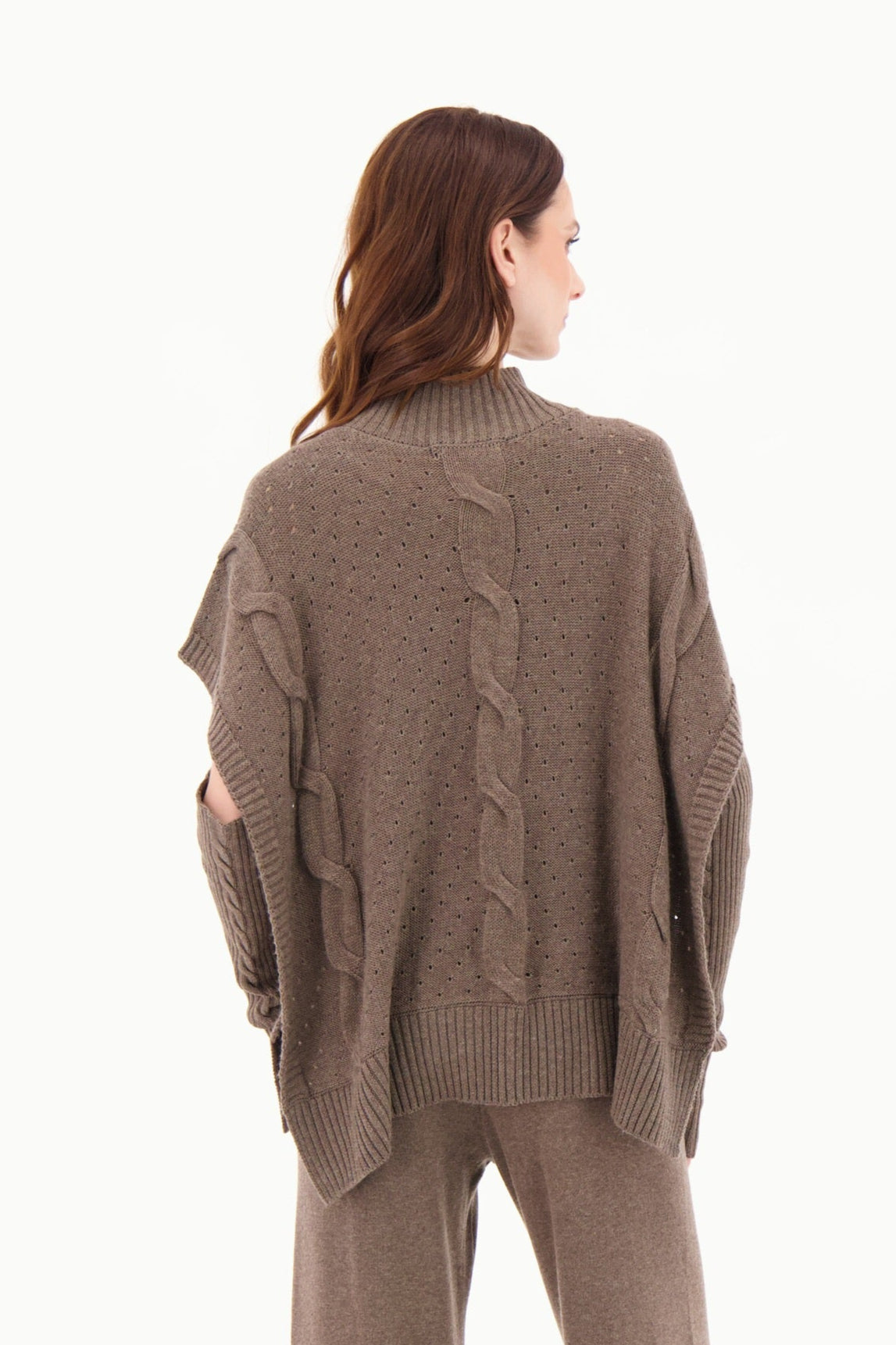 Open Sides Cableknit Poncho
