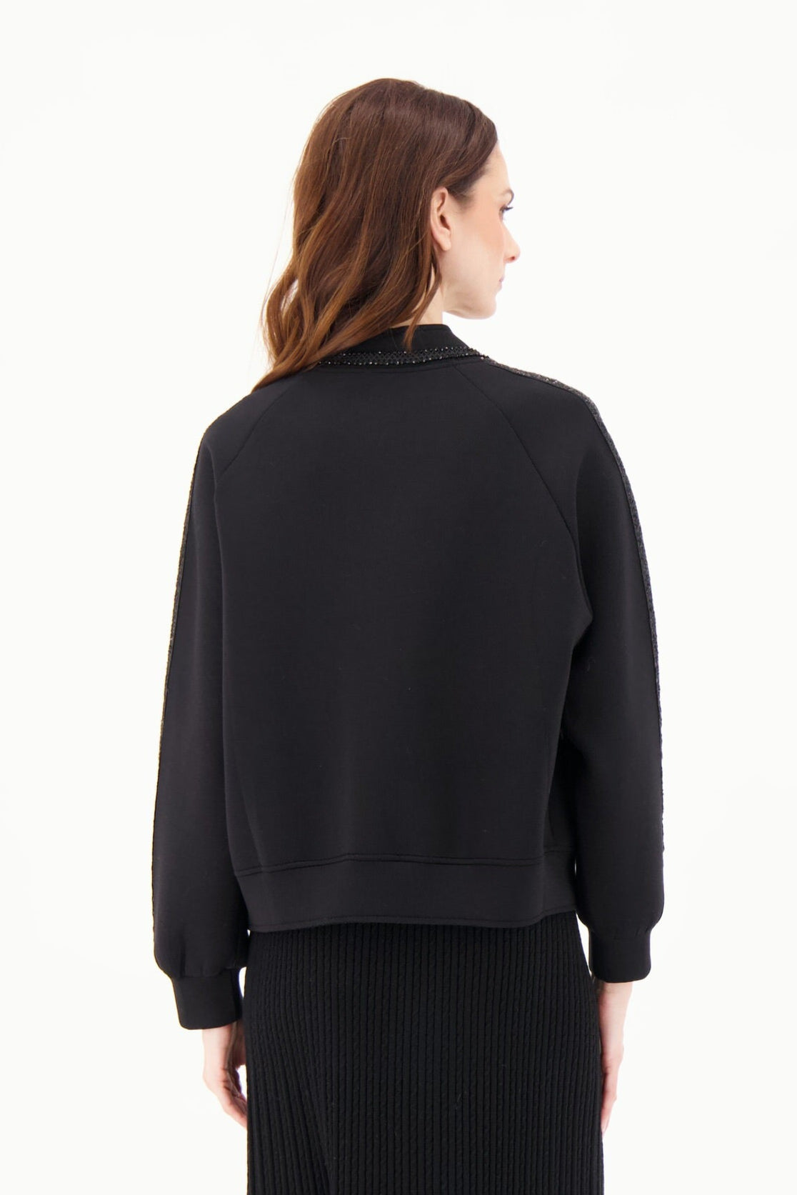 Sequin Patch Pocket And Trim Scuba Jacket