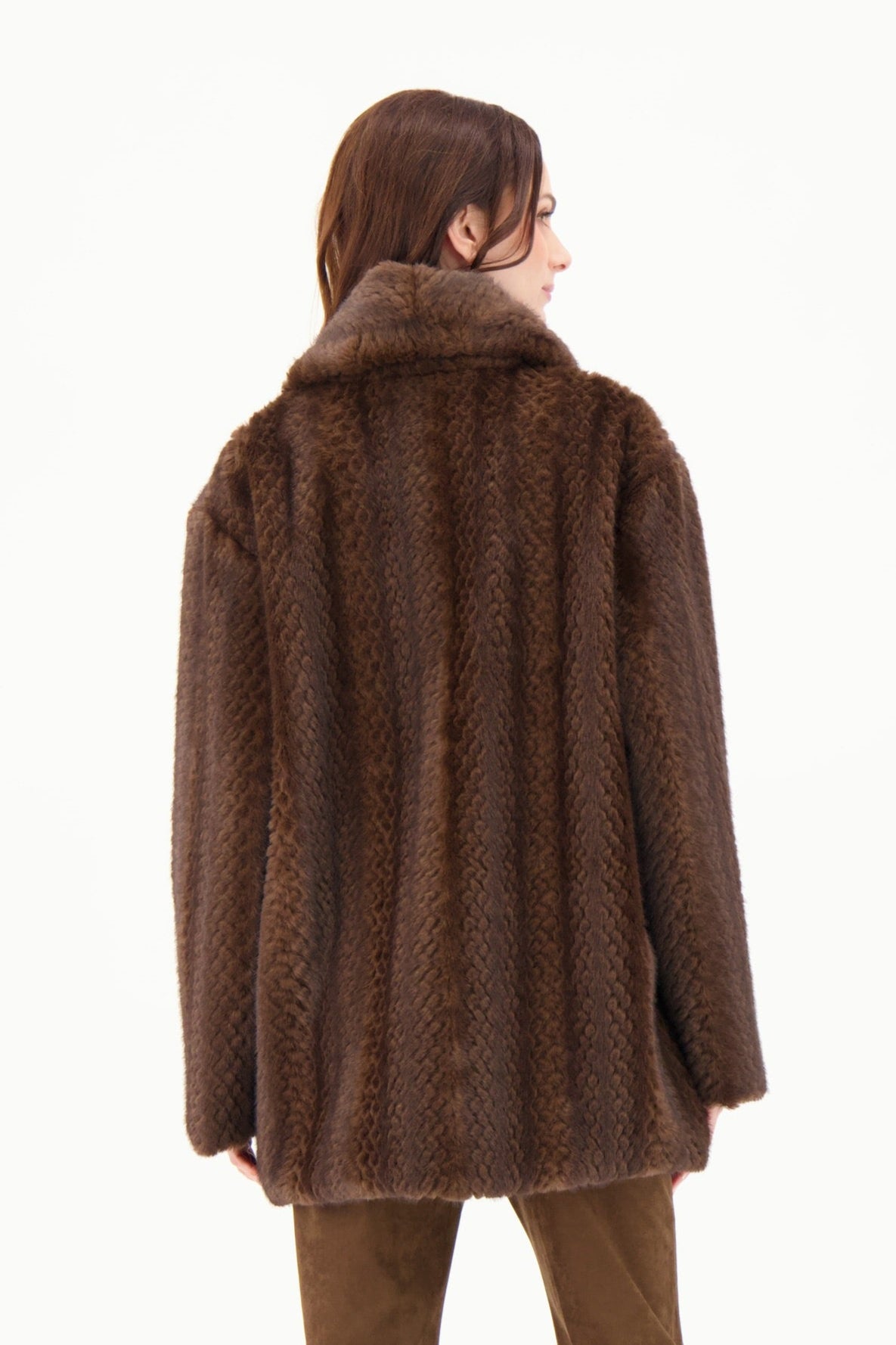 Pearl Button Faux Fur Hip Length