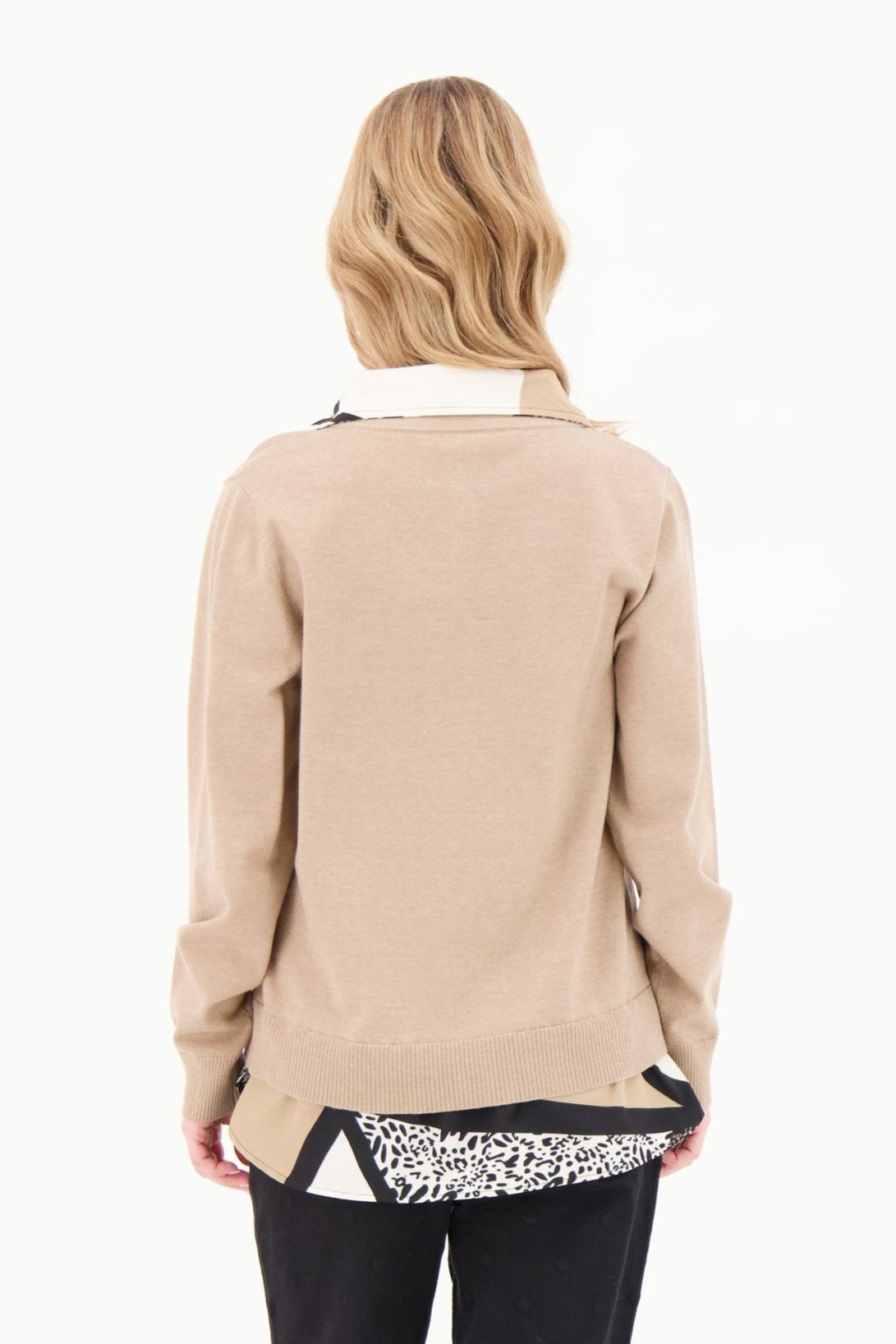 Fooler Sweater Printed Shirtail And Collar
