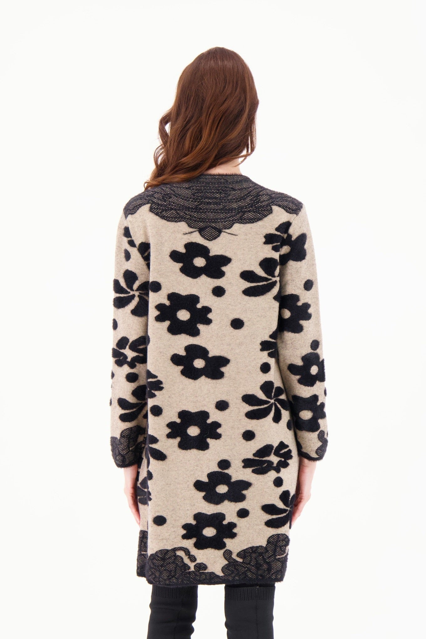 Flocked Floral Sweater Tunic Dress
