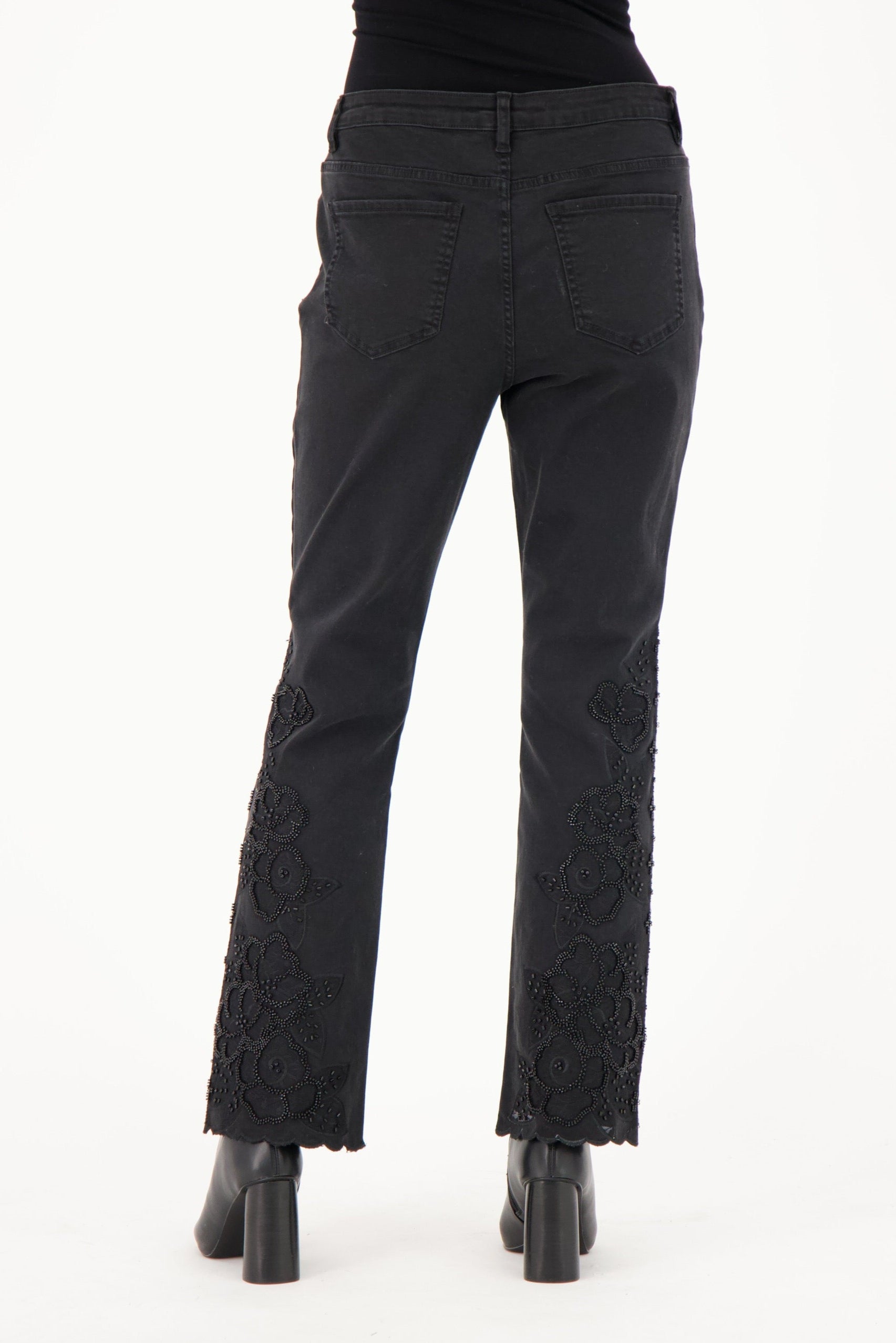 Floral Embroidered Beaded Denim