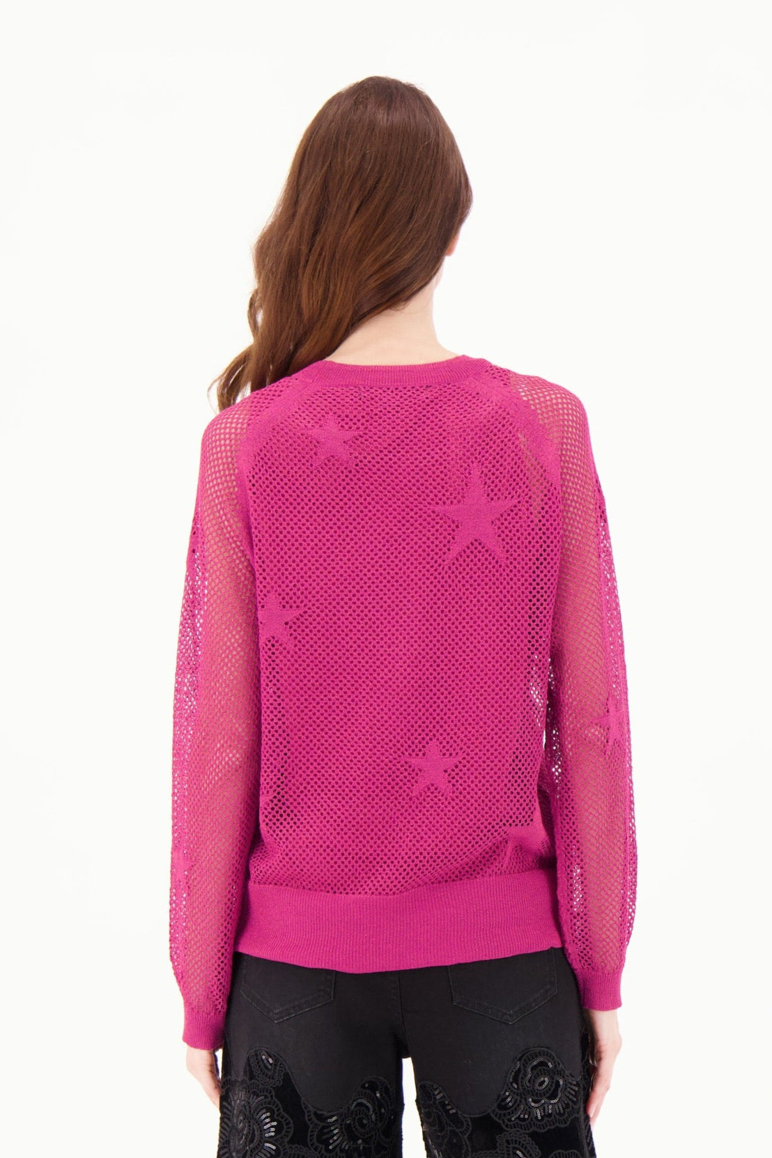 Jeweled Necklace Star Mesh Sweater Top