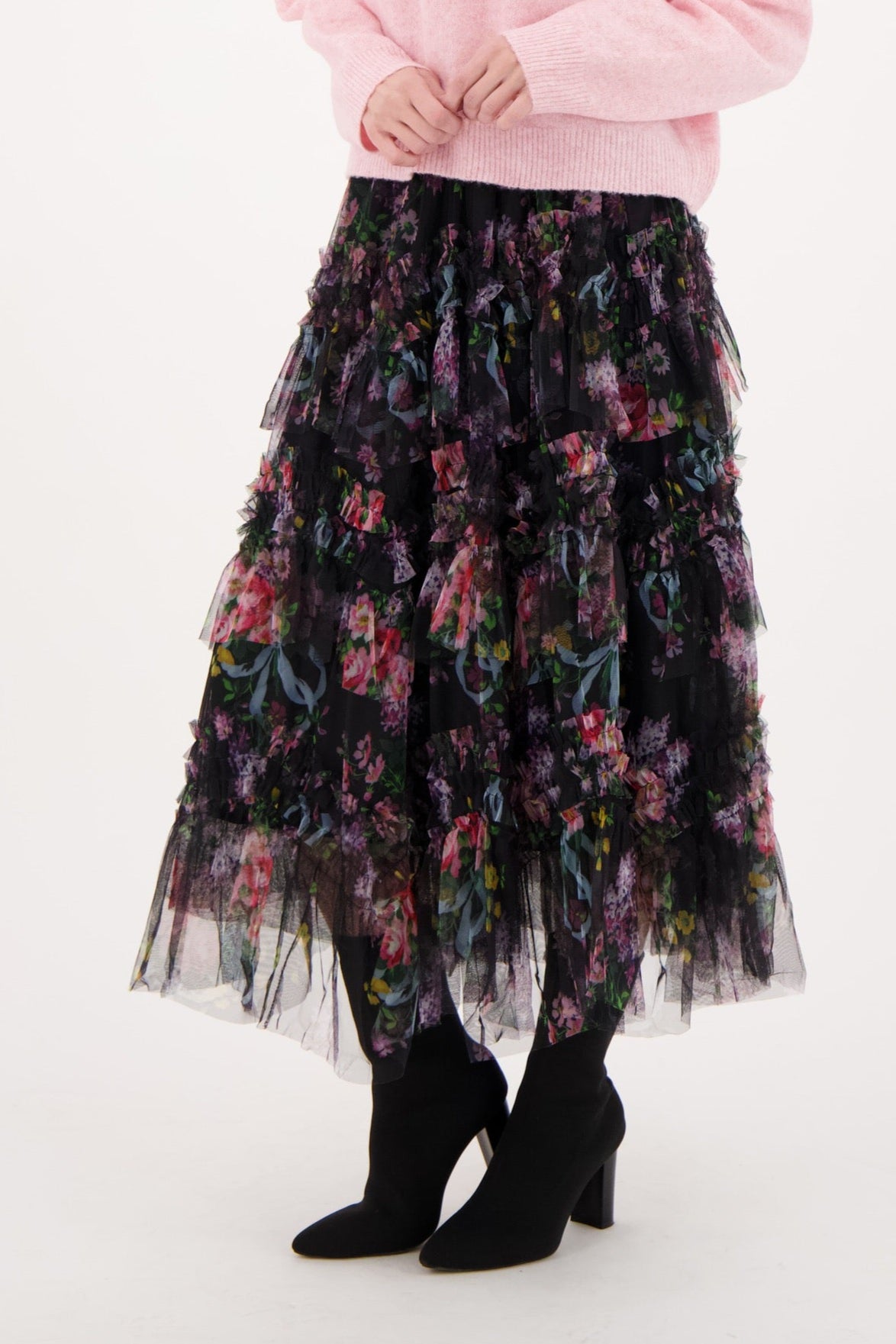 Floral Ruffle Tulle Skirt
