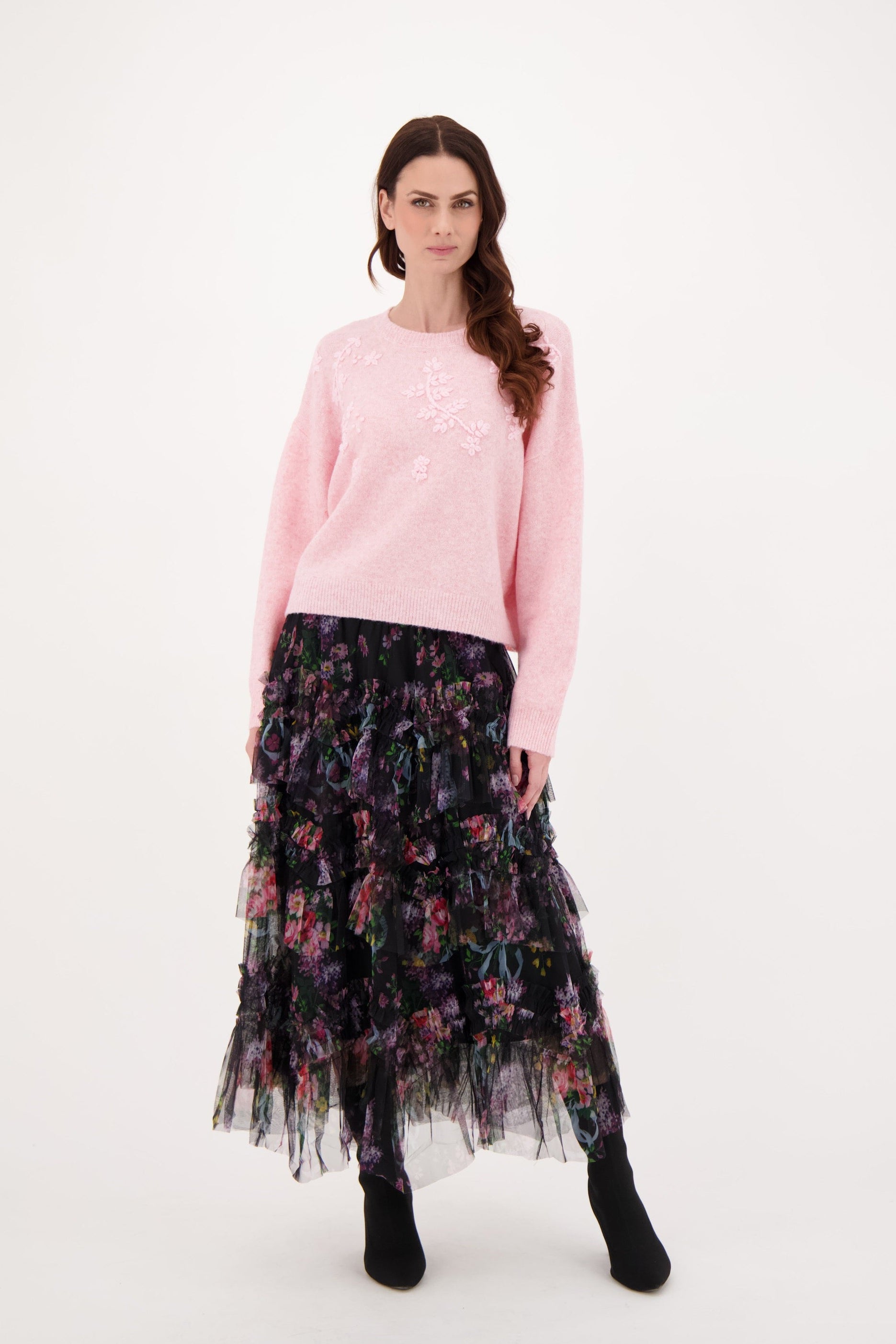 Crewneck Floral Knit Sweater