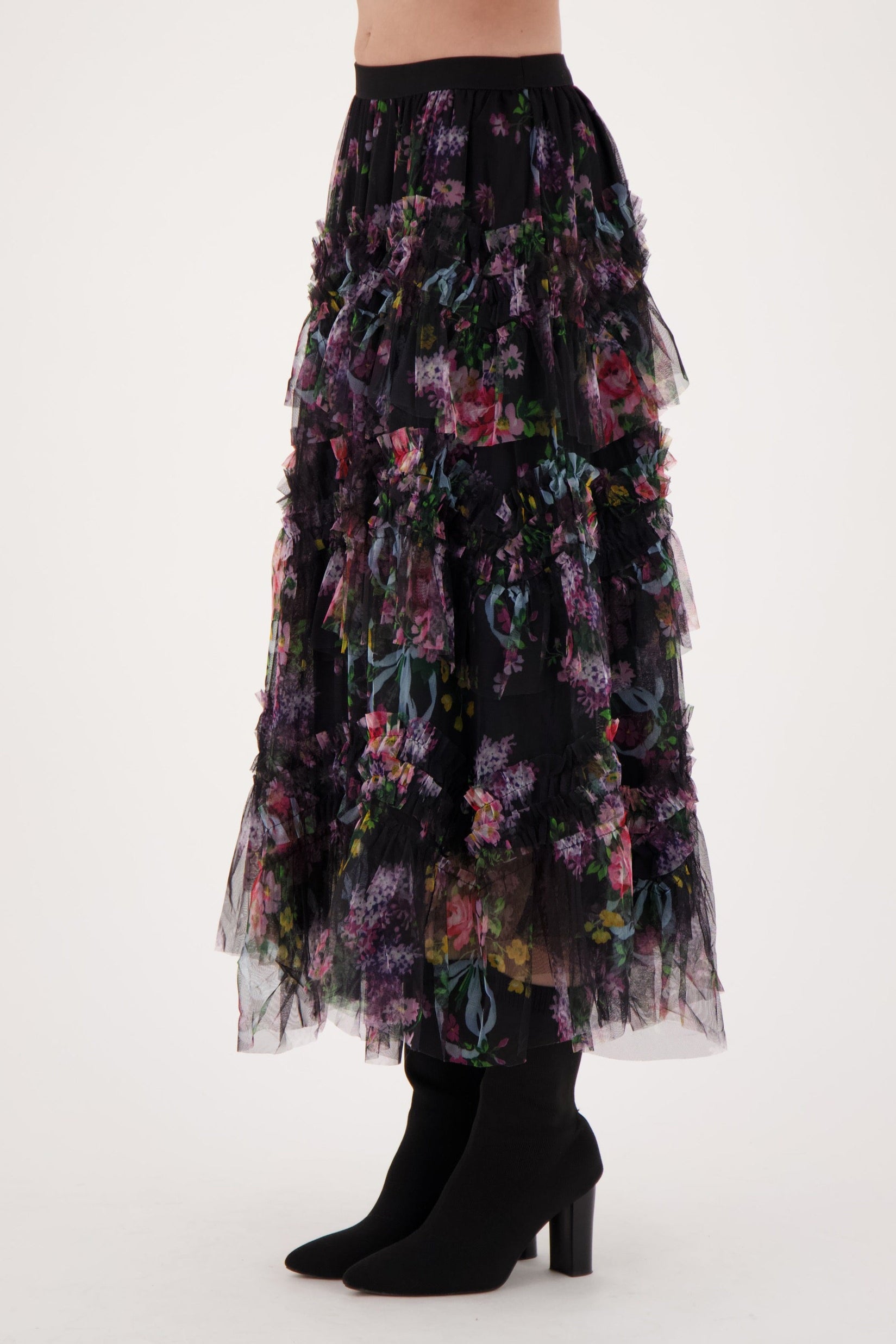 Floral Ruffle Tulle Skirt