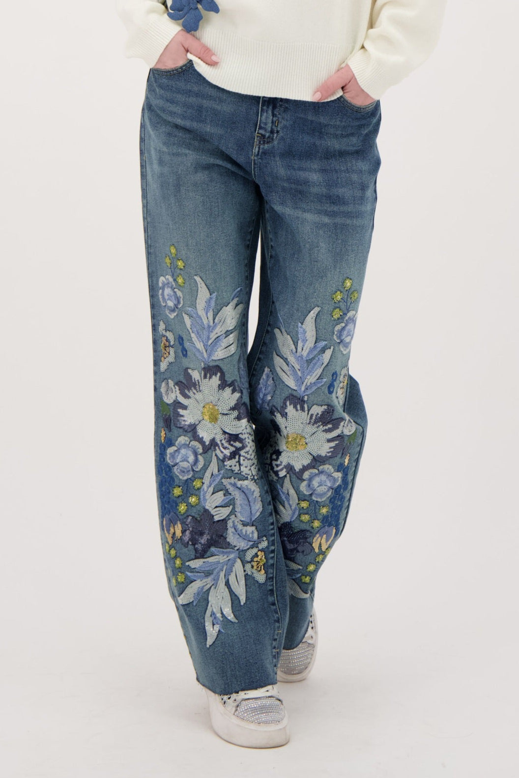 Floral Embroidered Denim