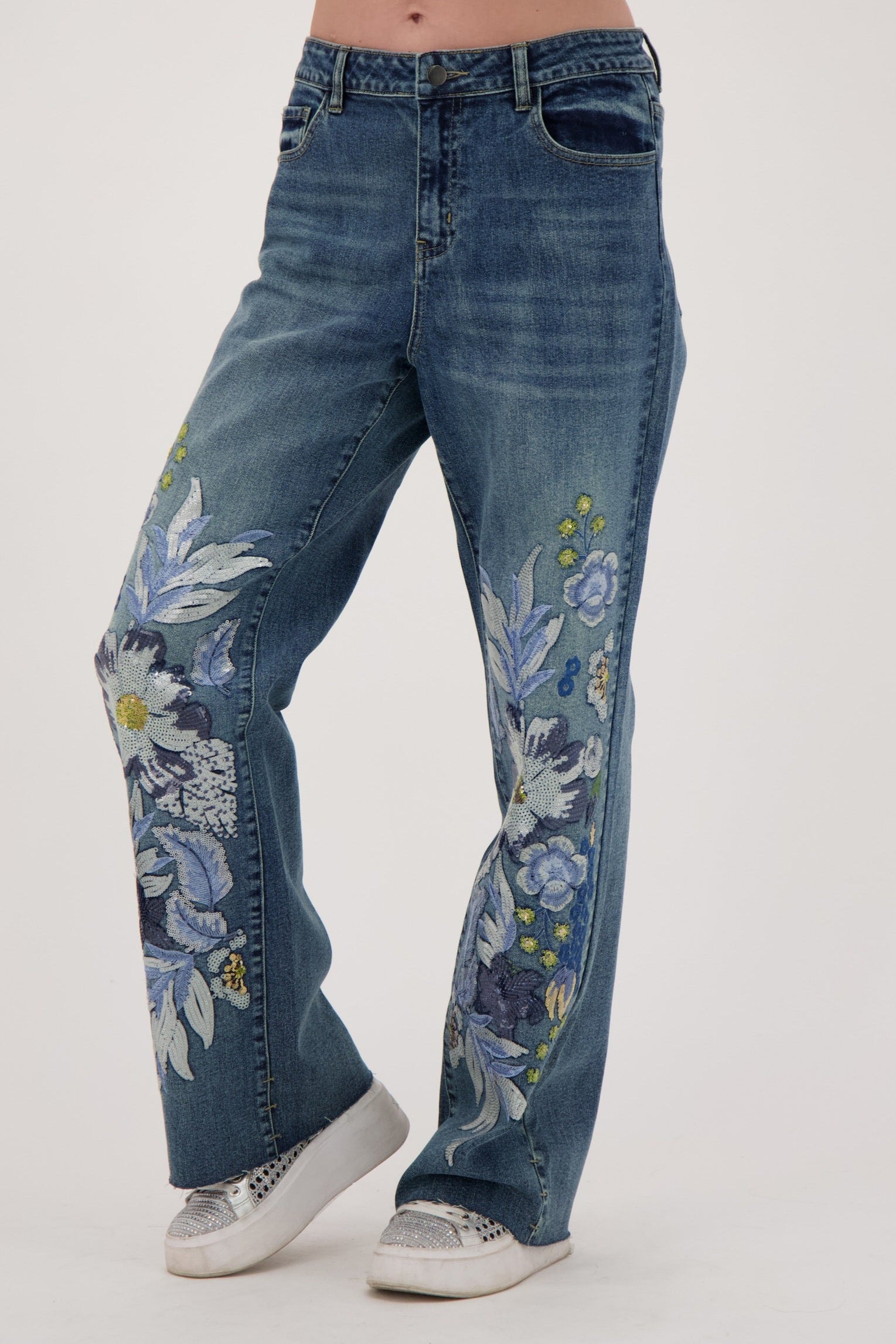 Floral Embroidered Denim