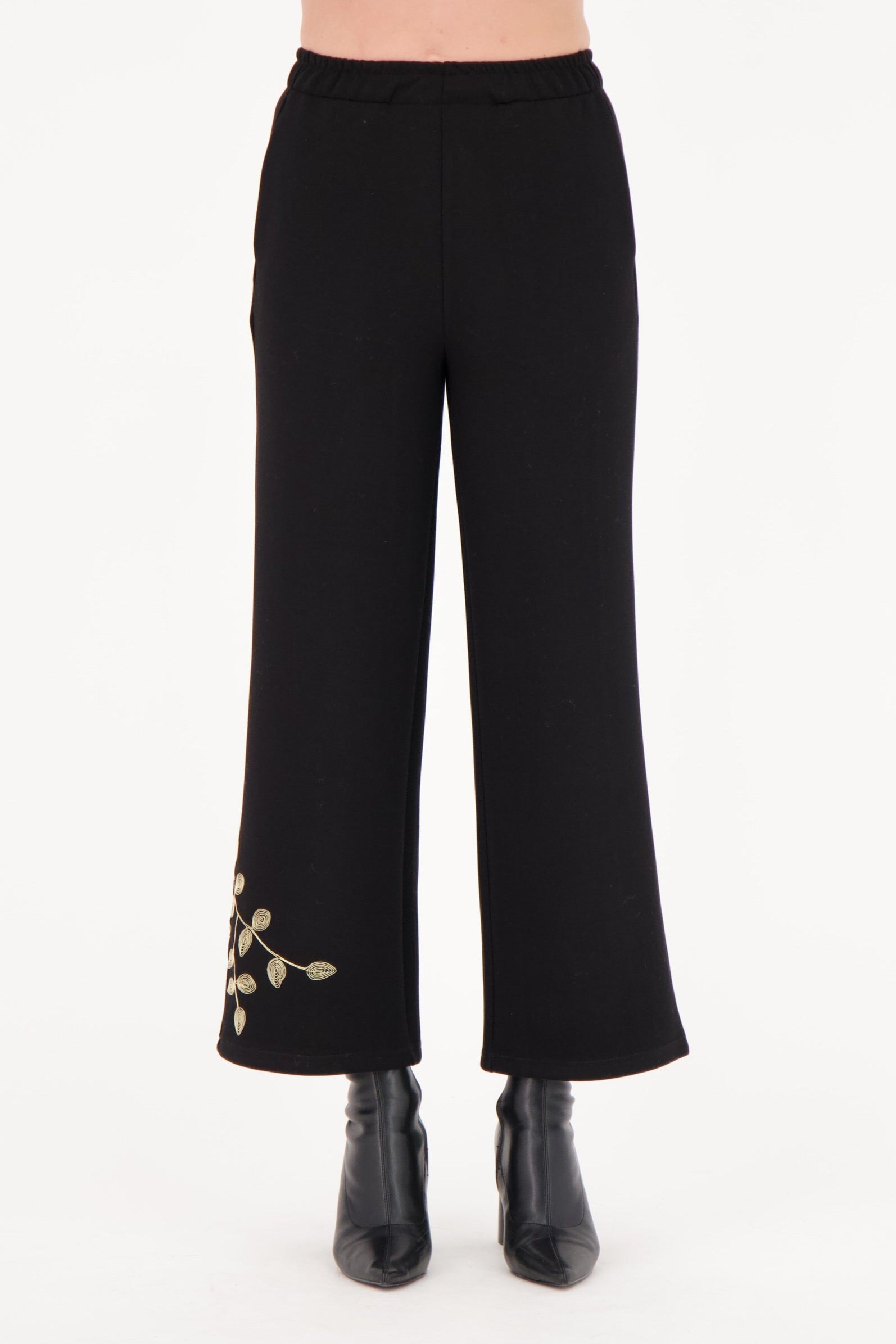 Gold Leaf Embroidered Scuba Pant