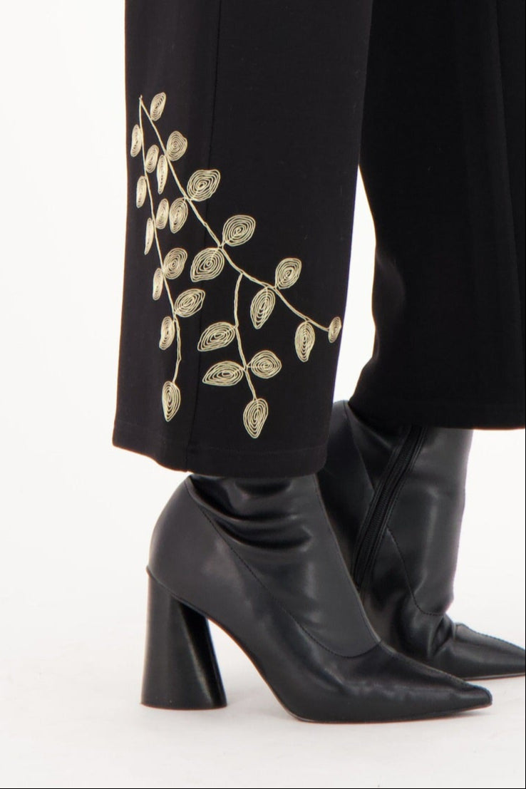 Gold Leaf Embroidered Scuba Pant