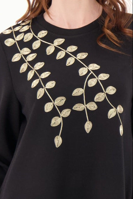 Gold Leaf Shoulder Embroidered Scuba Tunic Dress