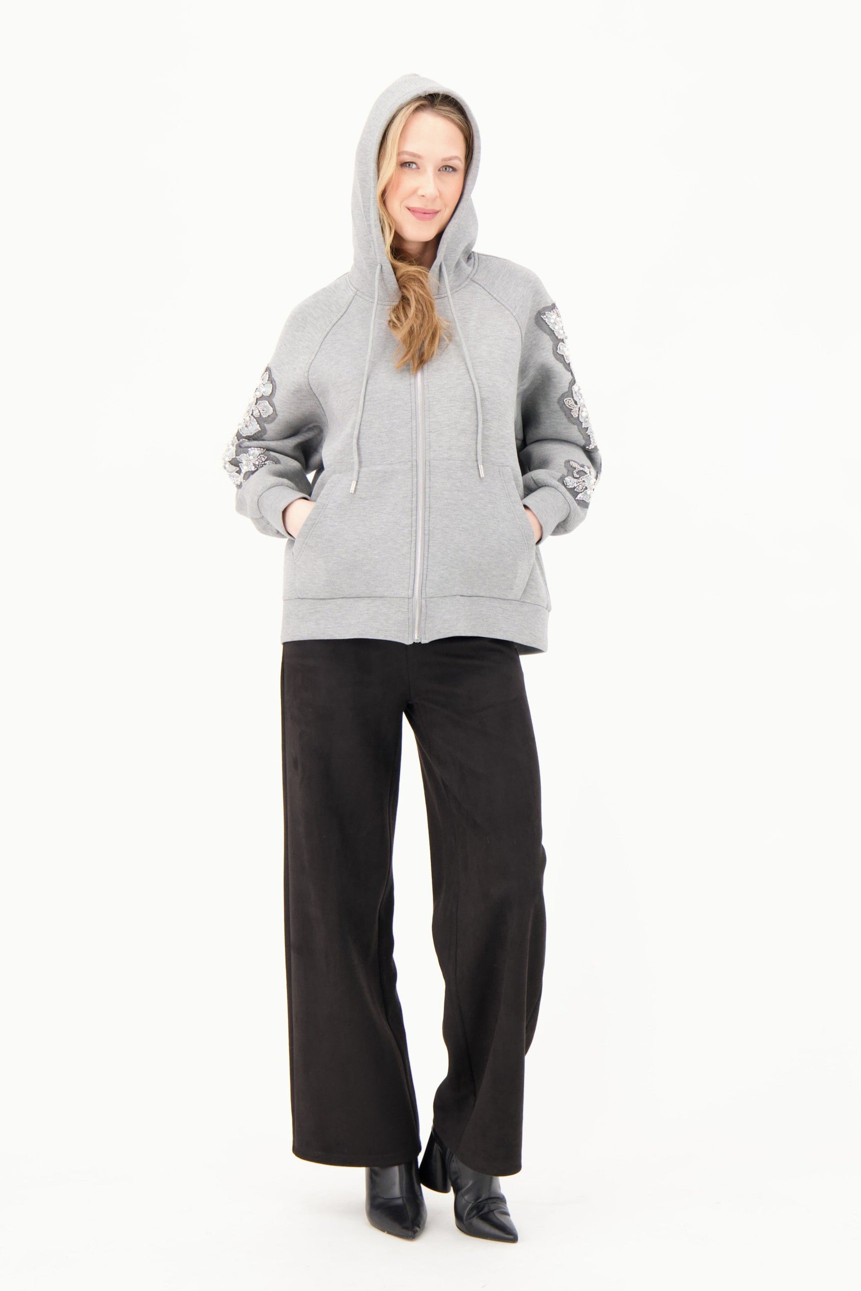 Beaded Sleeve Applique Hoodie