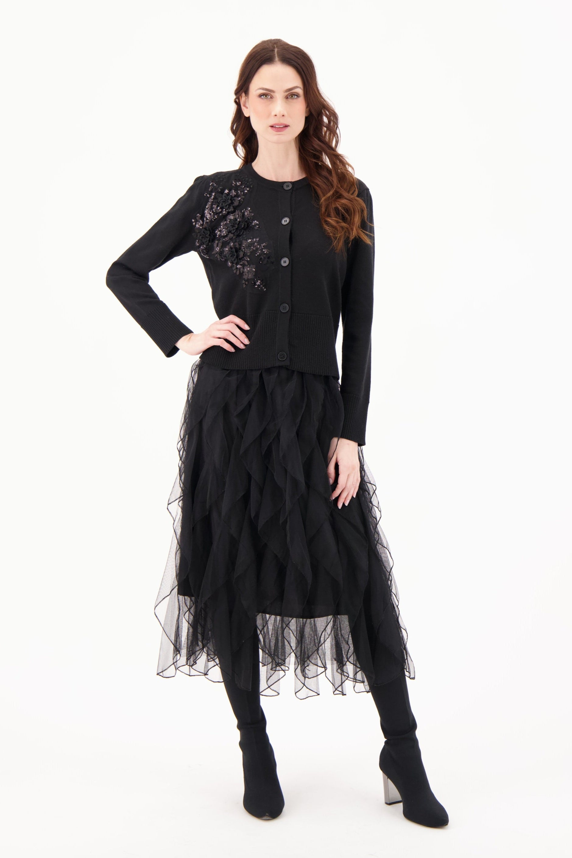 Asymmetrical Floral Applique Cardigan