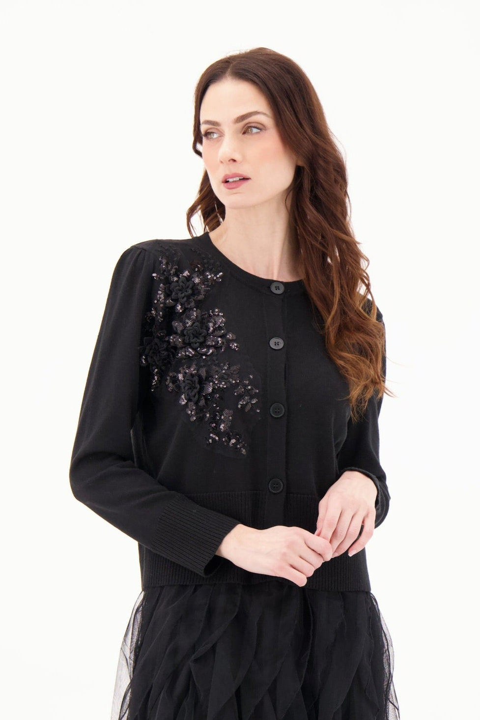 Asymmetrical Floral Applique Cardigan