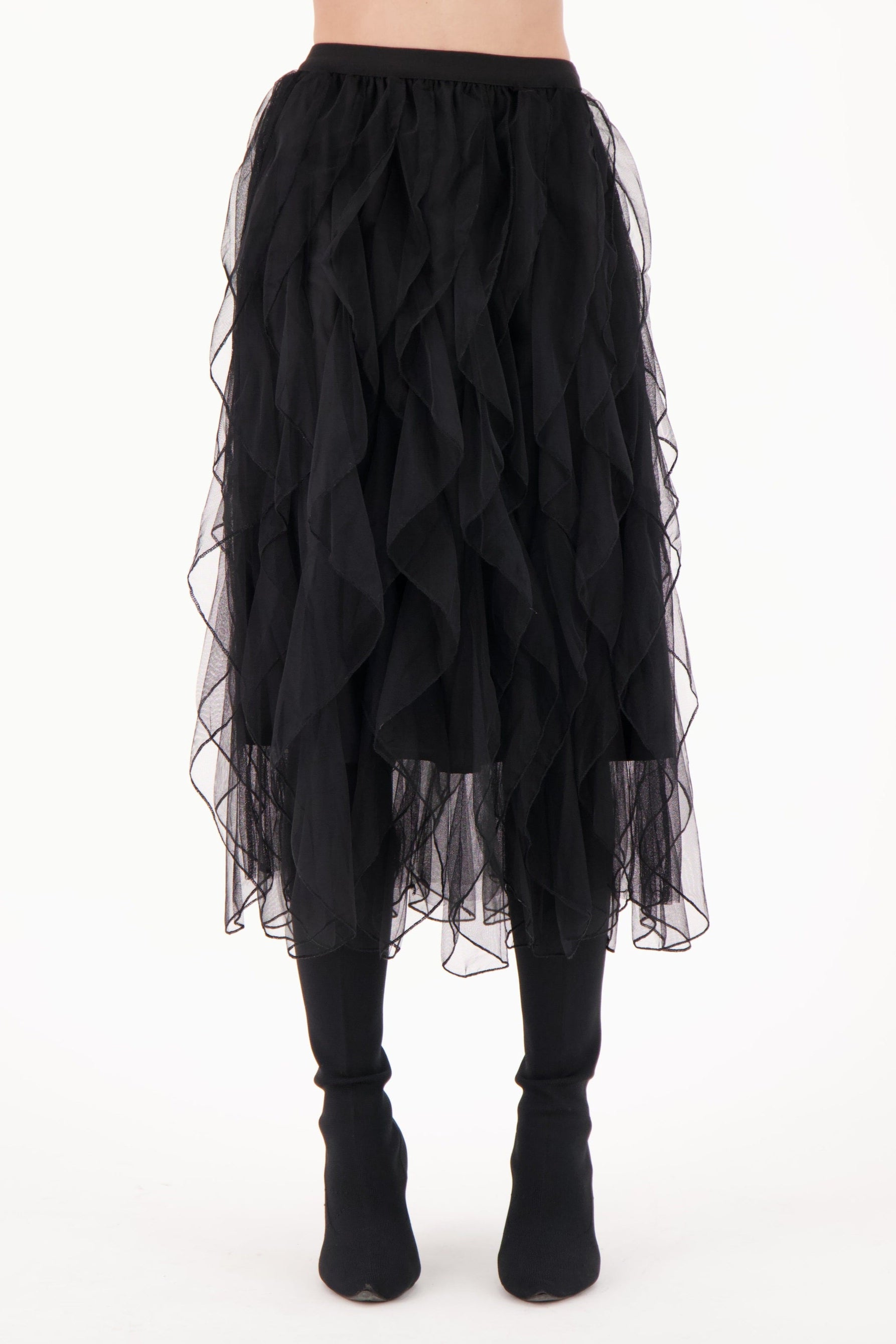 Vertical Ruffled Tulle Skirt