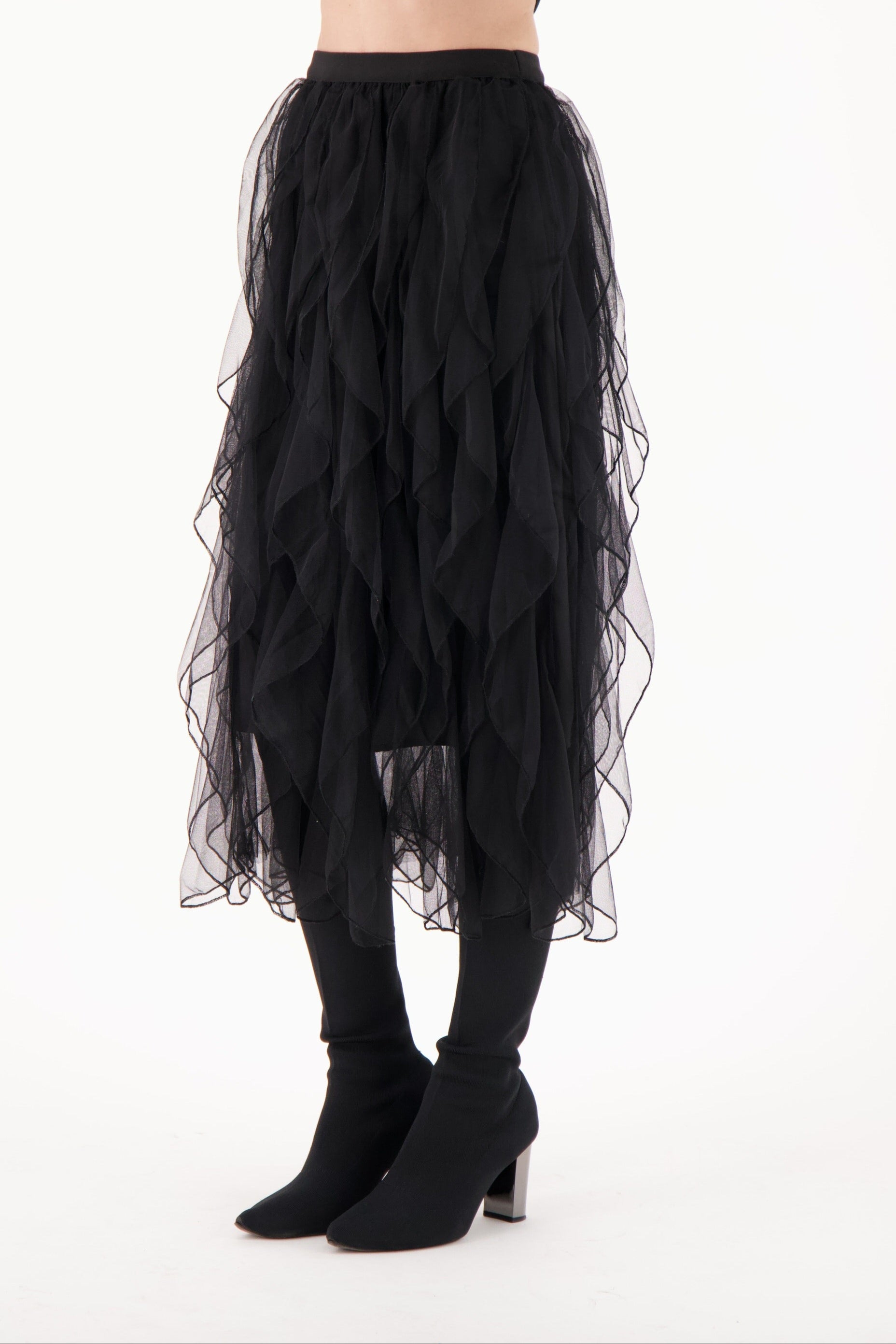 Vertical Ruffled Tulle Skirt