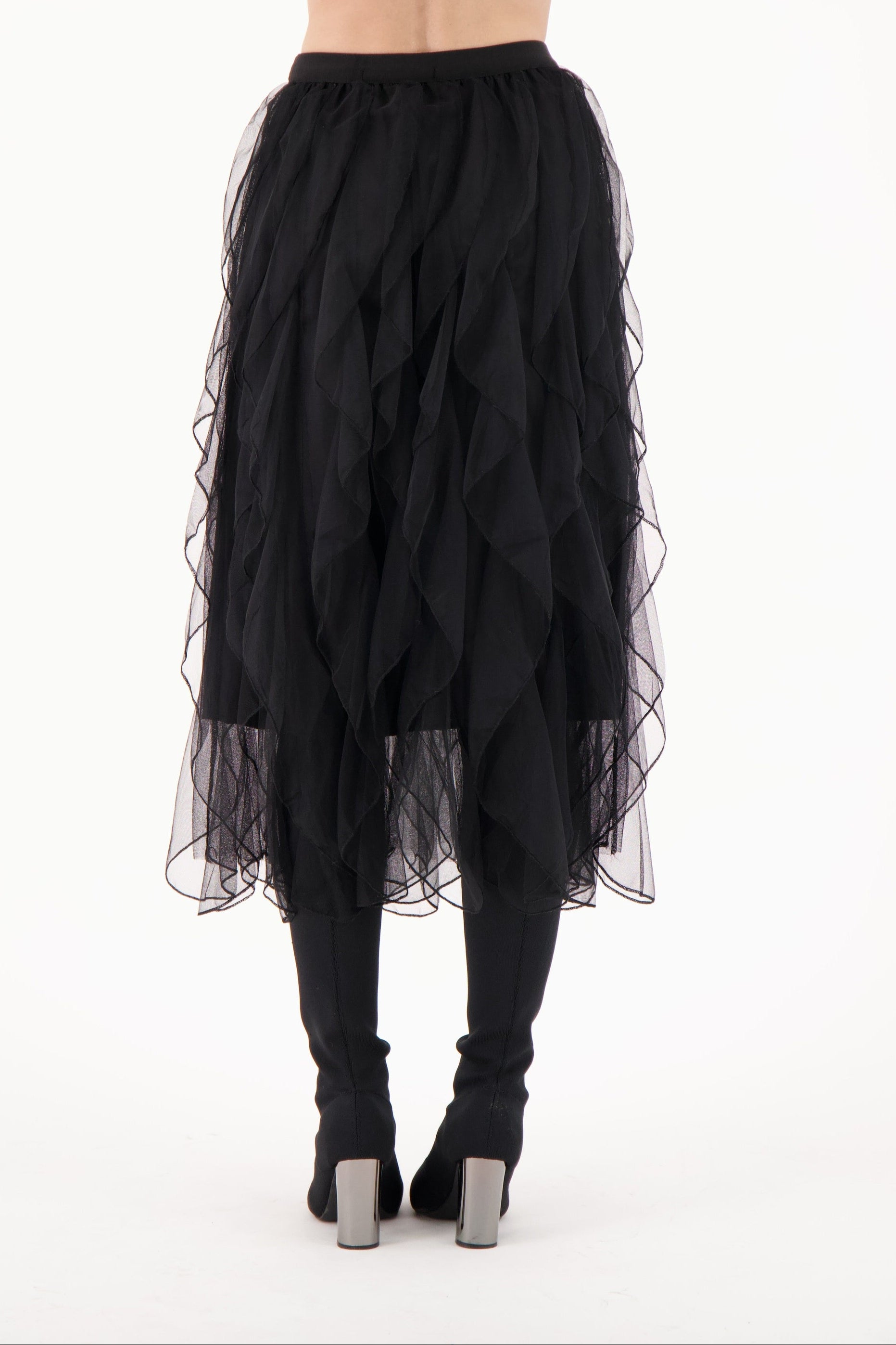 Vertical Ruffled Tulle Skirt