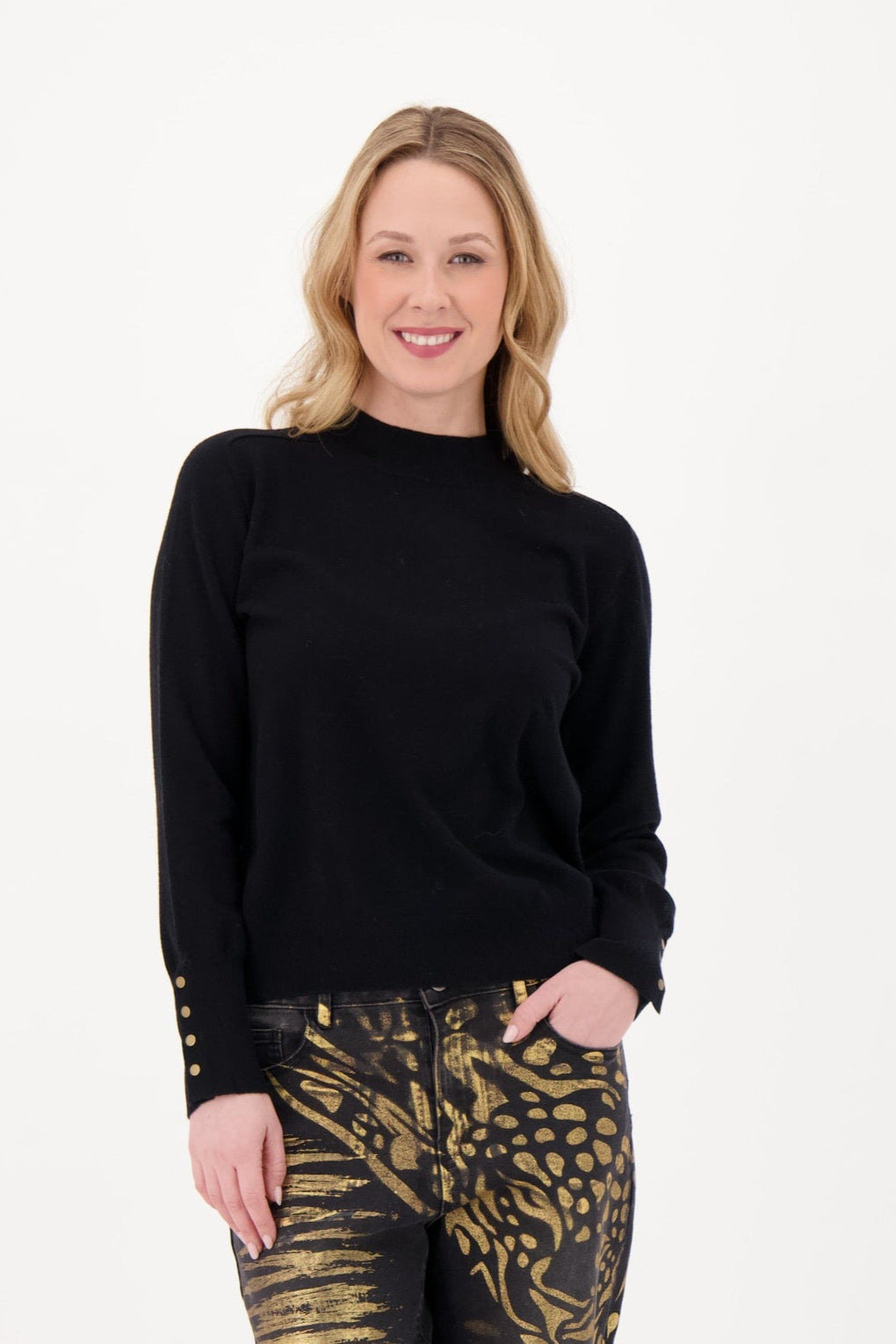 Mockneck Snap Cuff Sweater