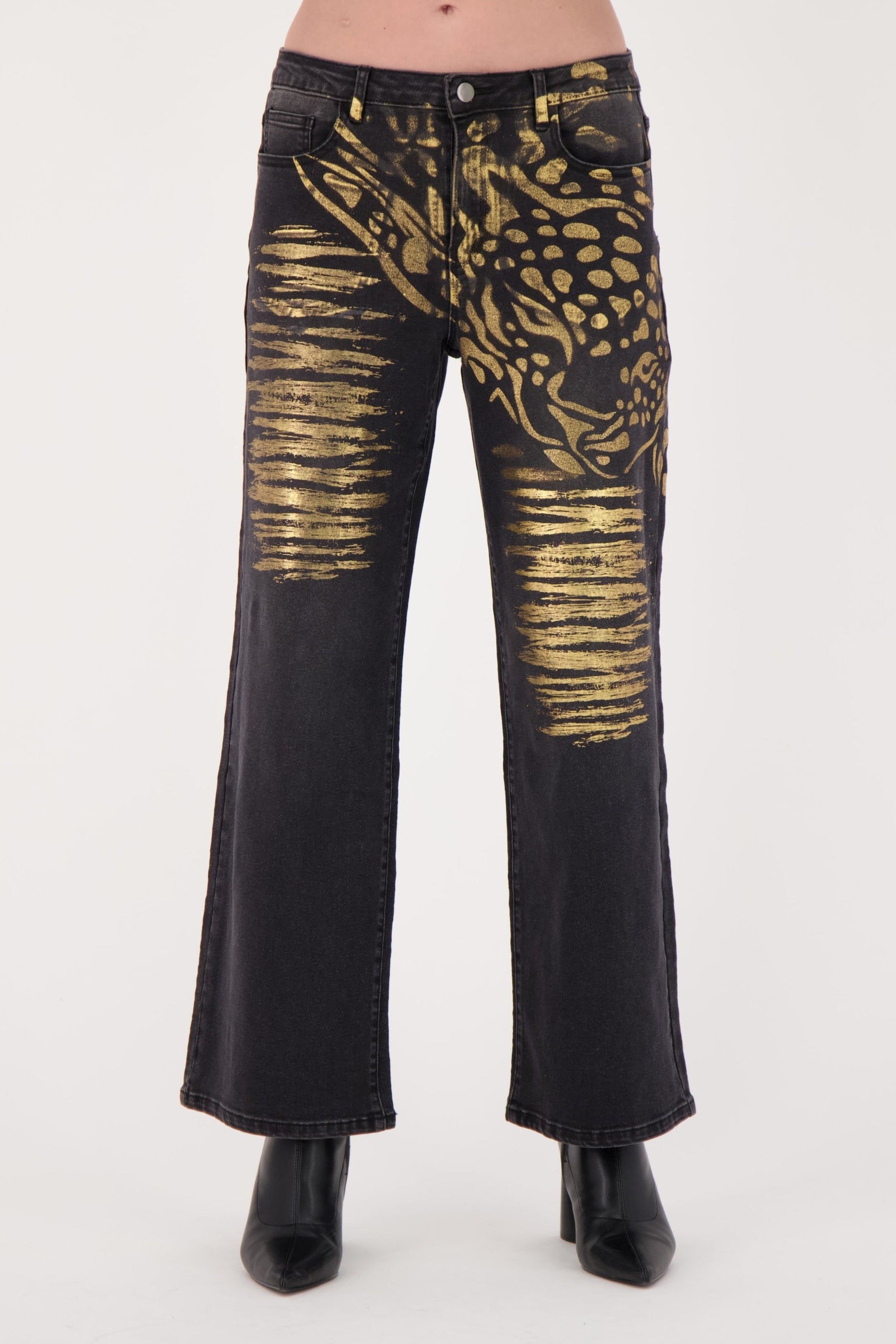Gold Foil Printed Denim Pant