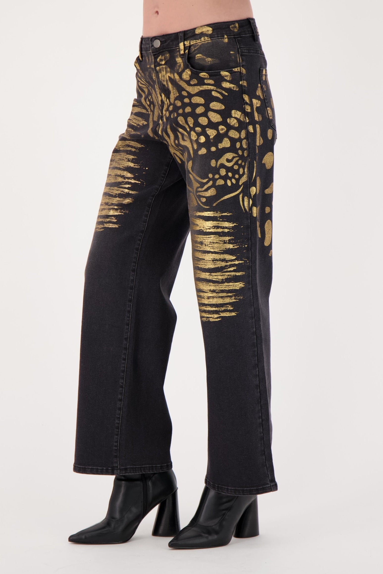 Gold Foil Printed Denim Pant