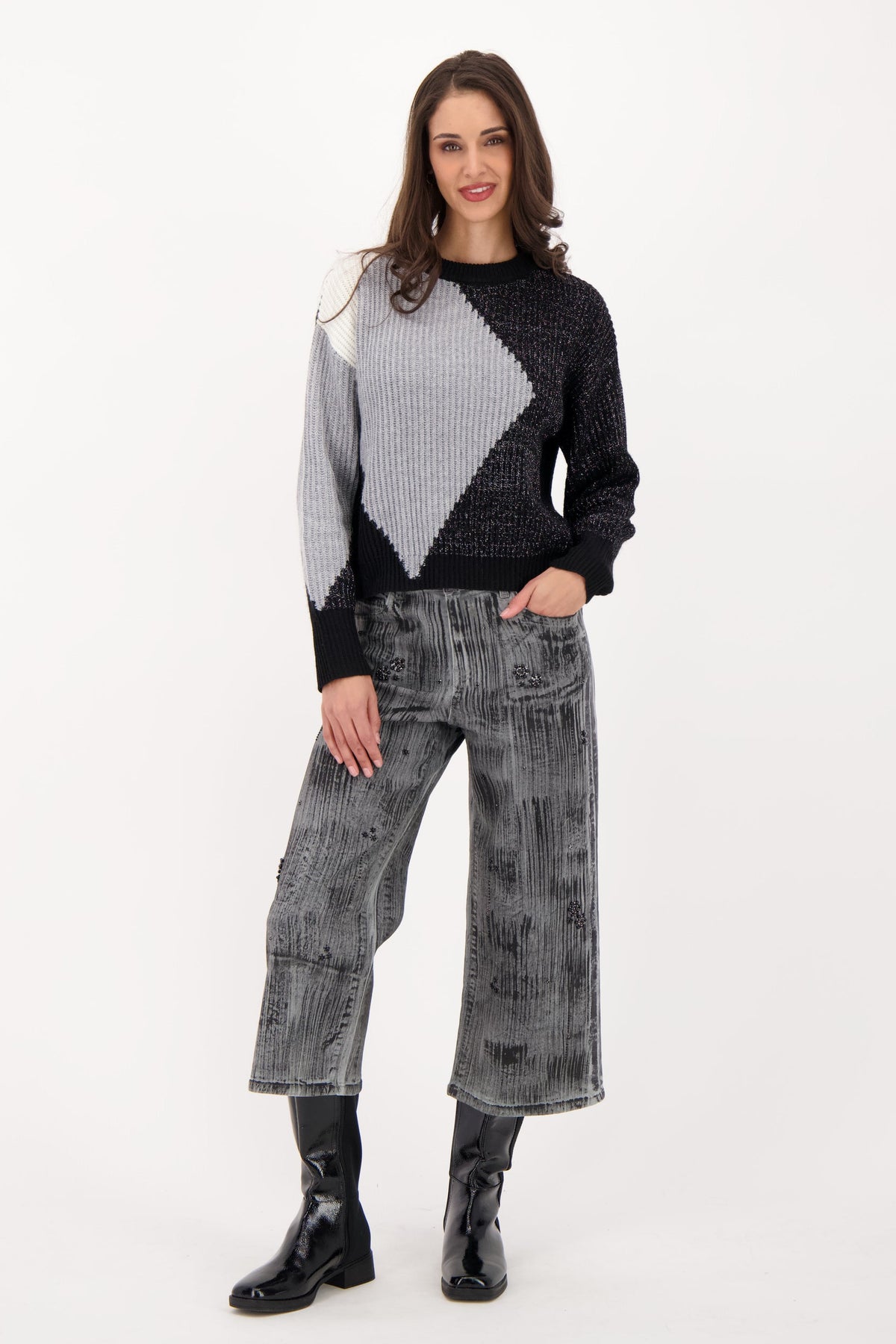 Two Tone Beaded Denim Capri