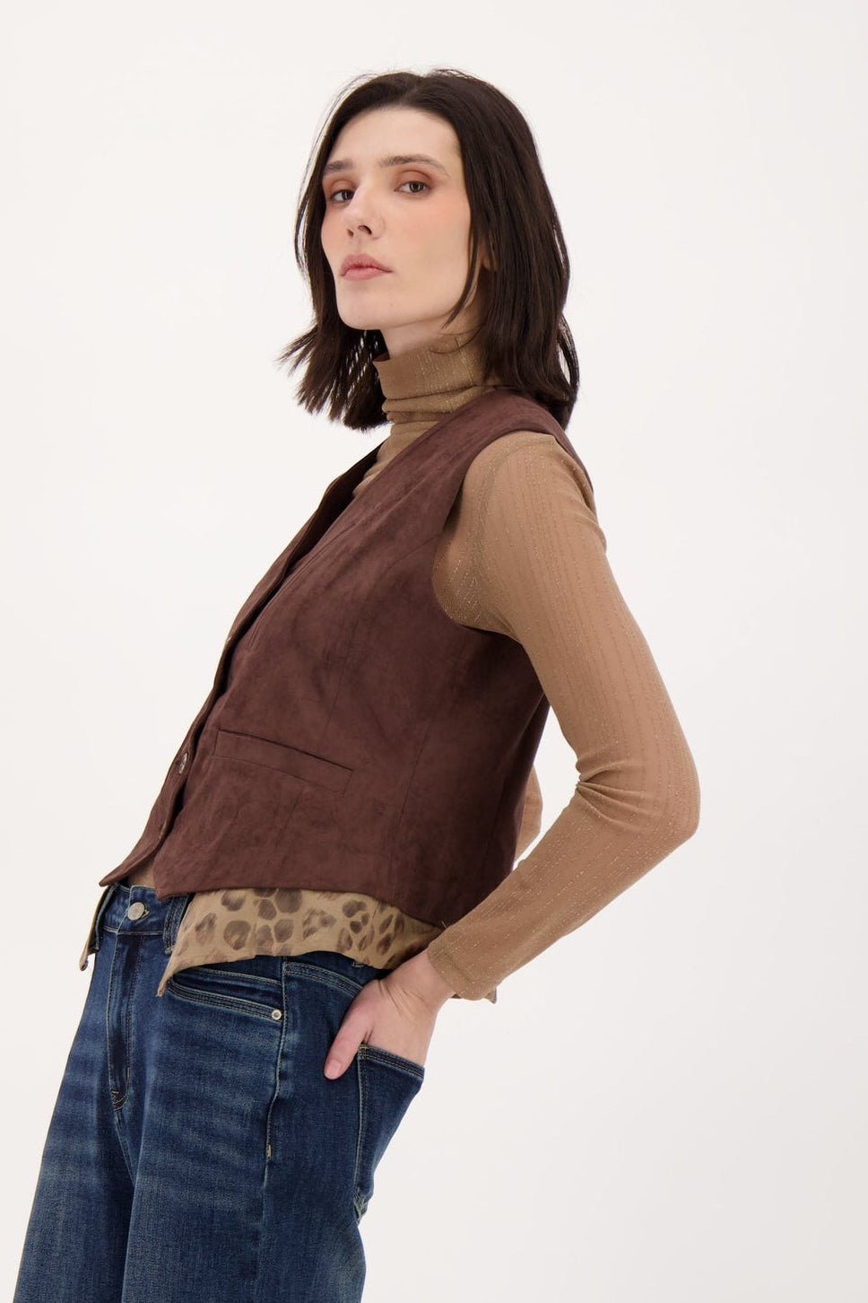 Subtle Vegan Metallic Leopard Trim Vest