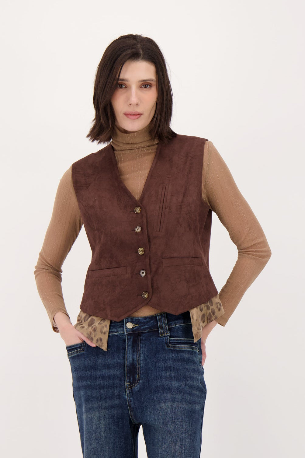 Subtle Vegan Metallic Leopard Trim Vest